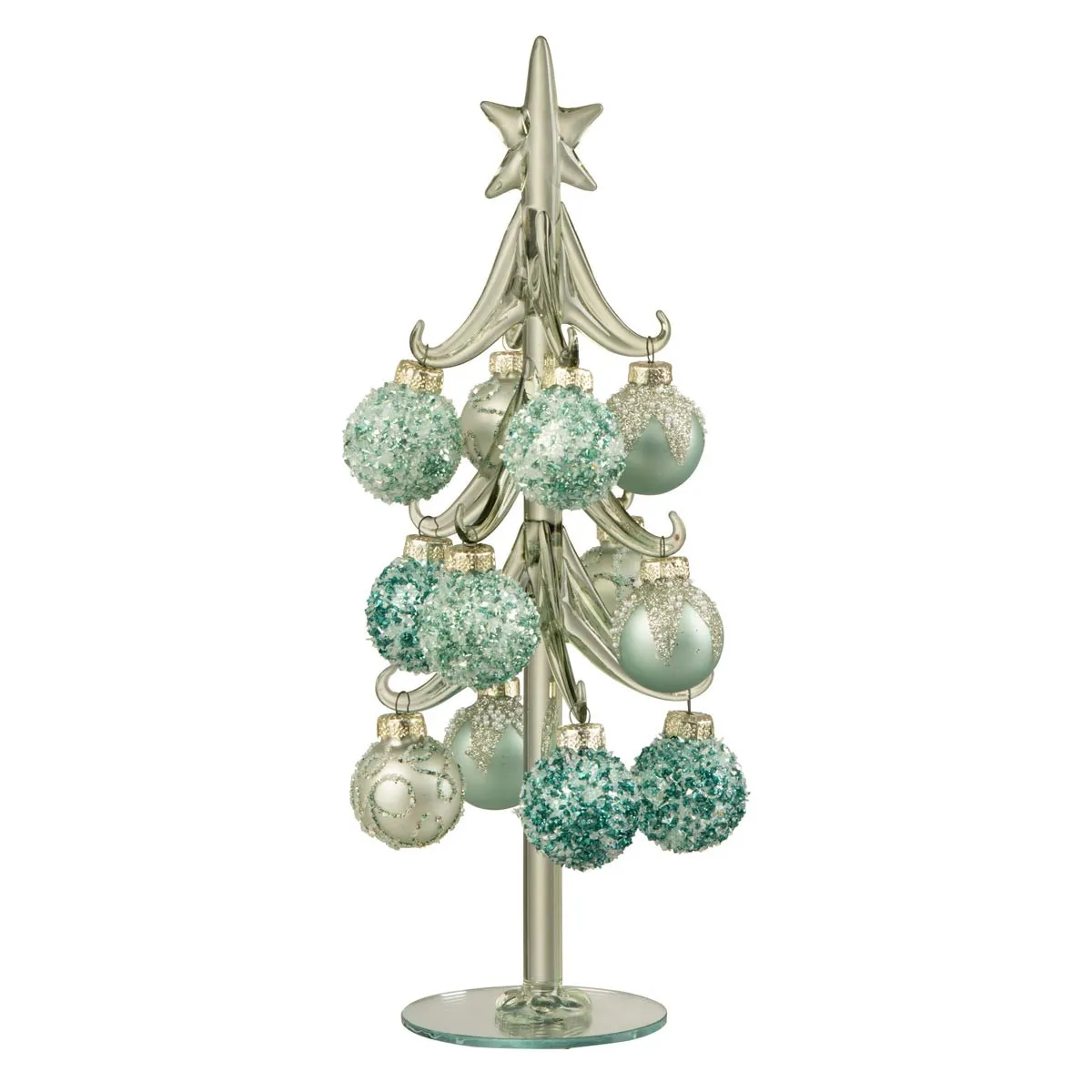 Sapin de No&euml;l en Verre Boules 27cm Vert Menthe