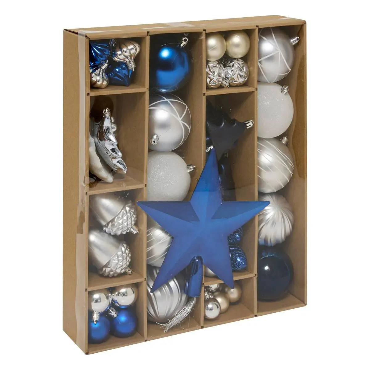 Atmosphera Bleu/Argent Kit 60 Pièces Déco De Noël Quiet Times 34Cm &