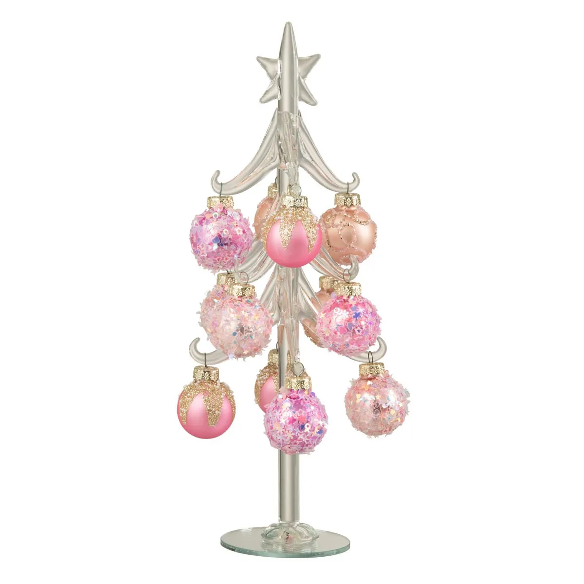 Sapin de No&euml;l en Verre Boules 27cm Rose