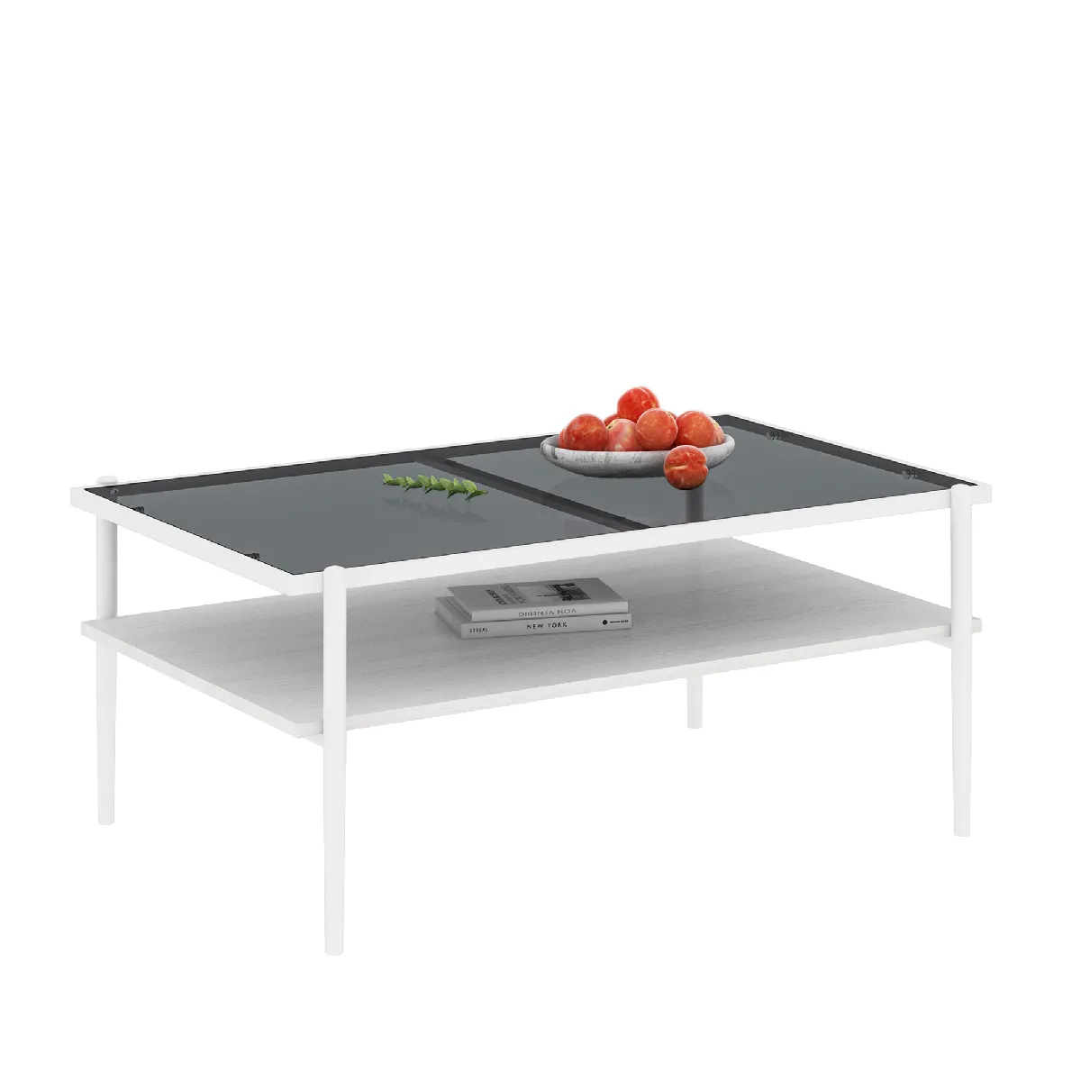 Table basse 97,5/61,5/45 cm gris et blanc en MDF et verre trempé moderne