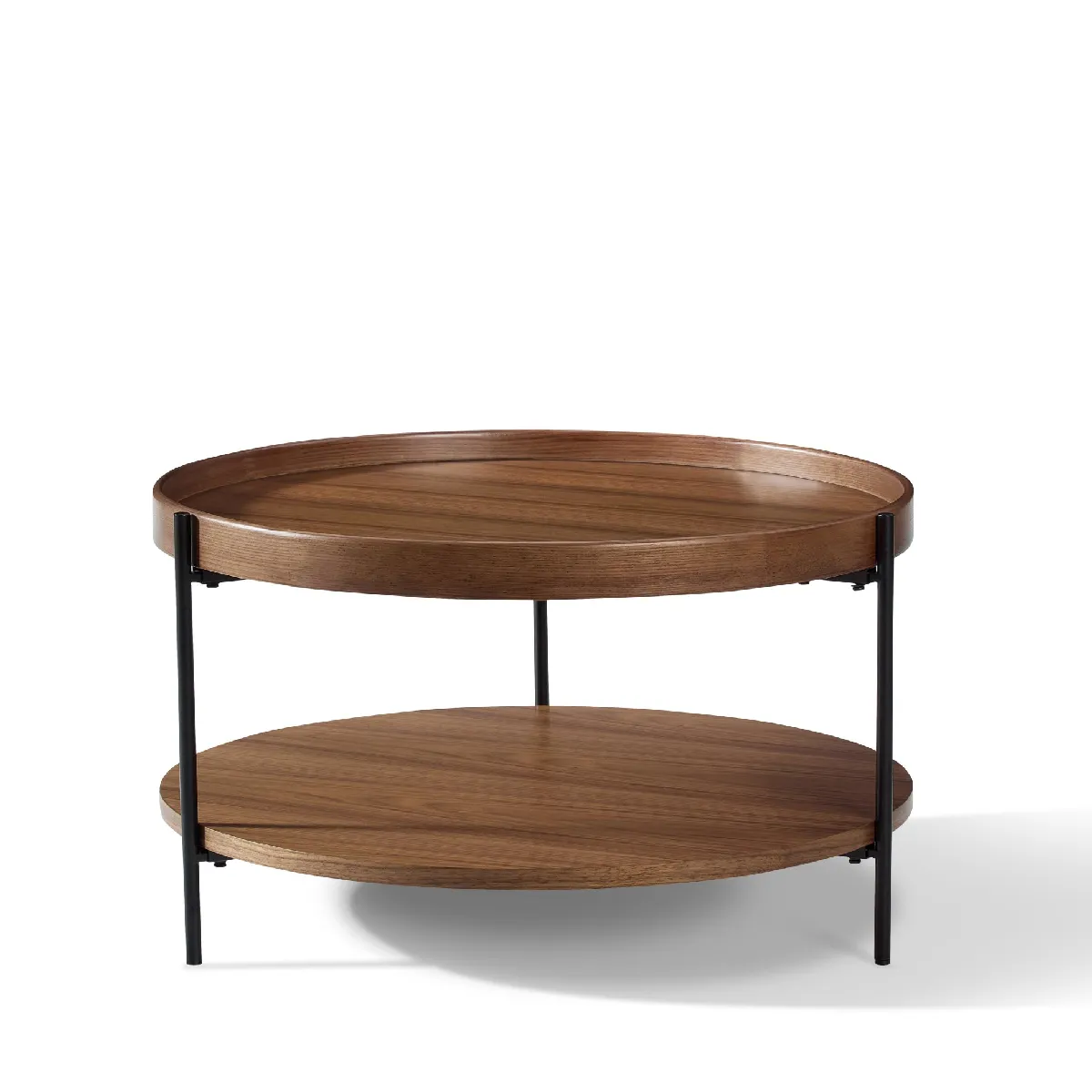 Table d'appoint 44/44/48 cm noyer en bois massif et MDF à plateau 2 niveaux