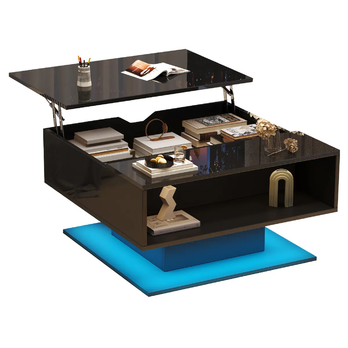 Table basse 80/75/40 cm noire en panneaux de particules avec plateau relevable