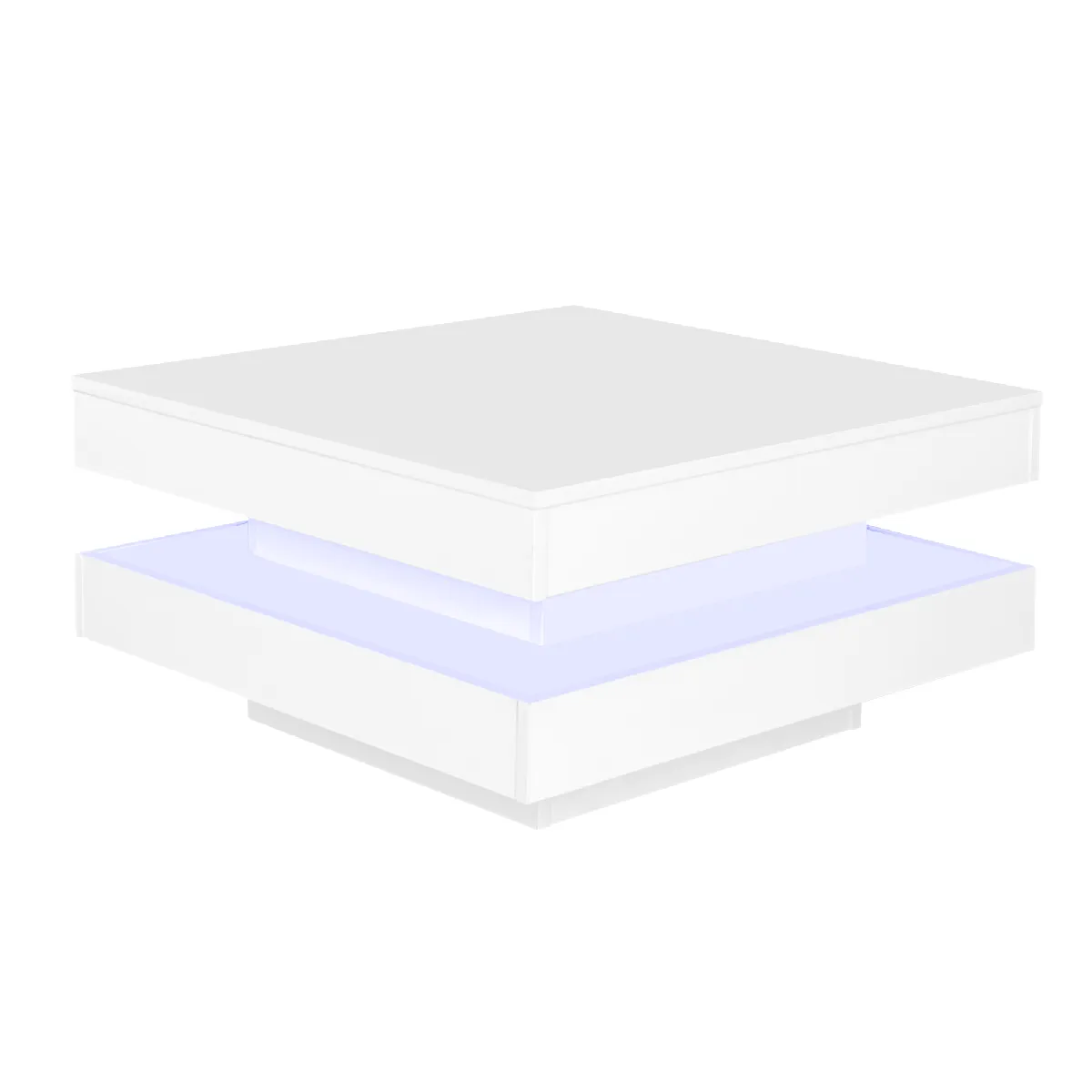 Table basse 70/70/36 cm blanche en panneaux de particules avec plateau rotatif LED