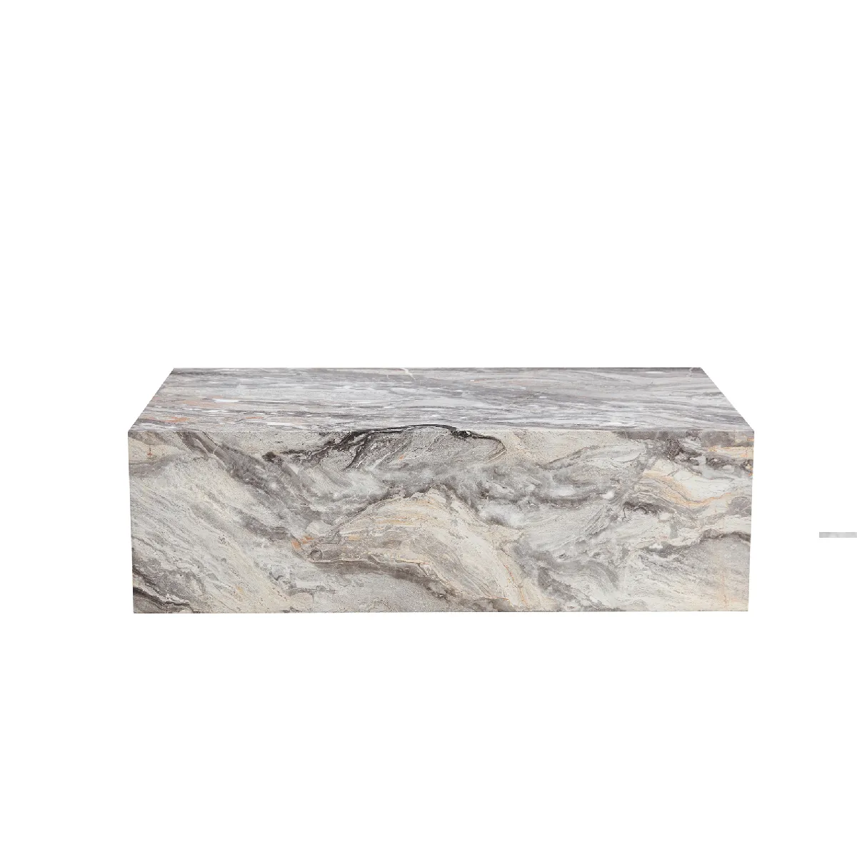 Table basse 90/50/30 cm grise en MDF effet marbre sans montage