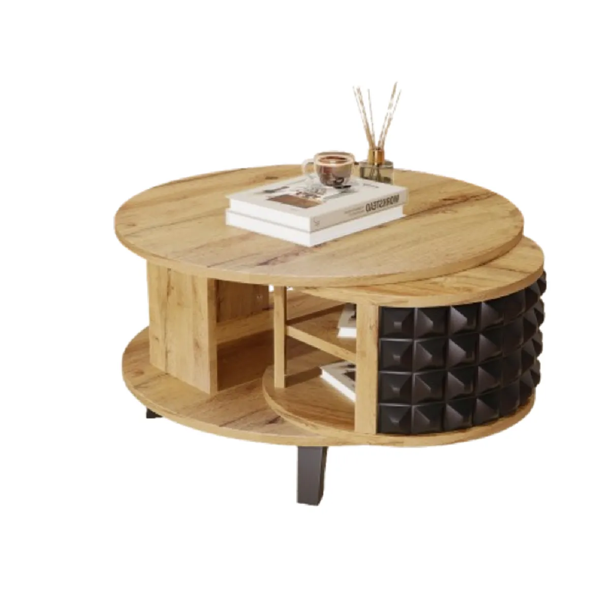 Table basse 85,2/80/45,2 cm naturel en panneaux de particules avec rangement pivotant
