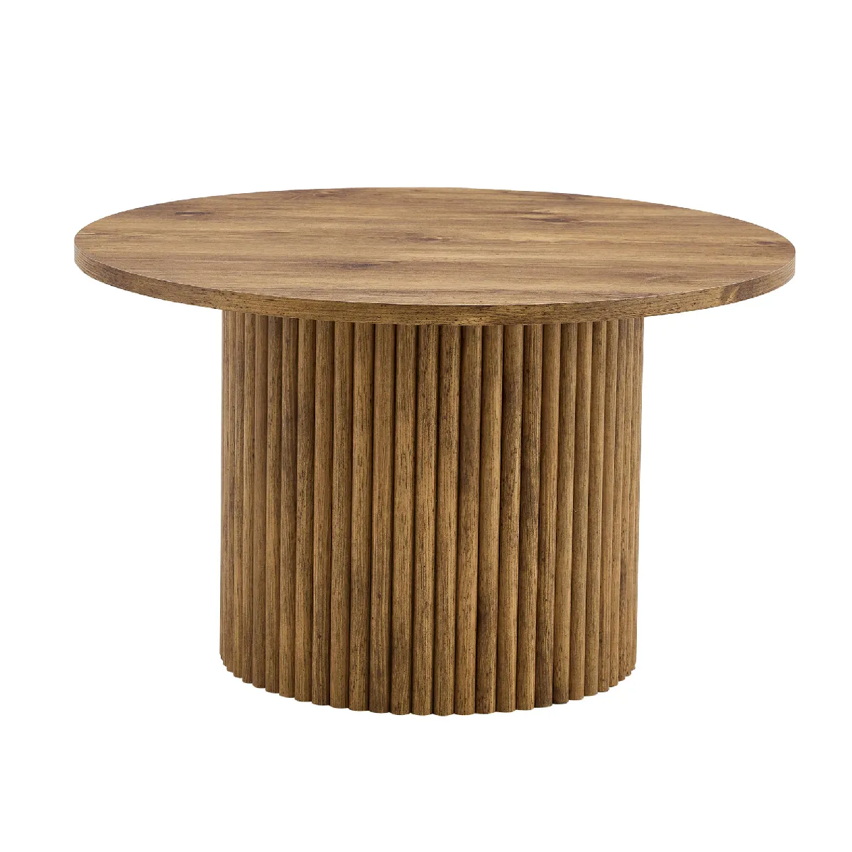 Table basse 70/70/42 cm bois en MDF et métal au piètement cannelé