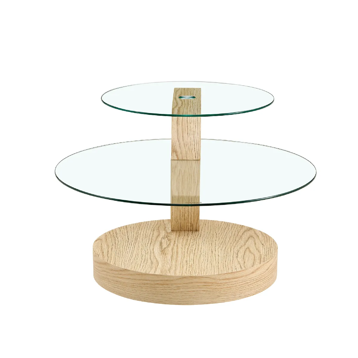 Table basse 50/70 cm transparente et bois en MDF et verre à double plateau