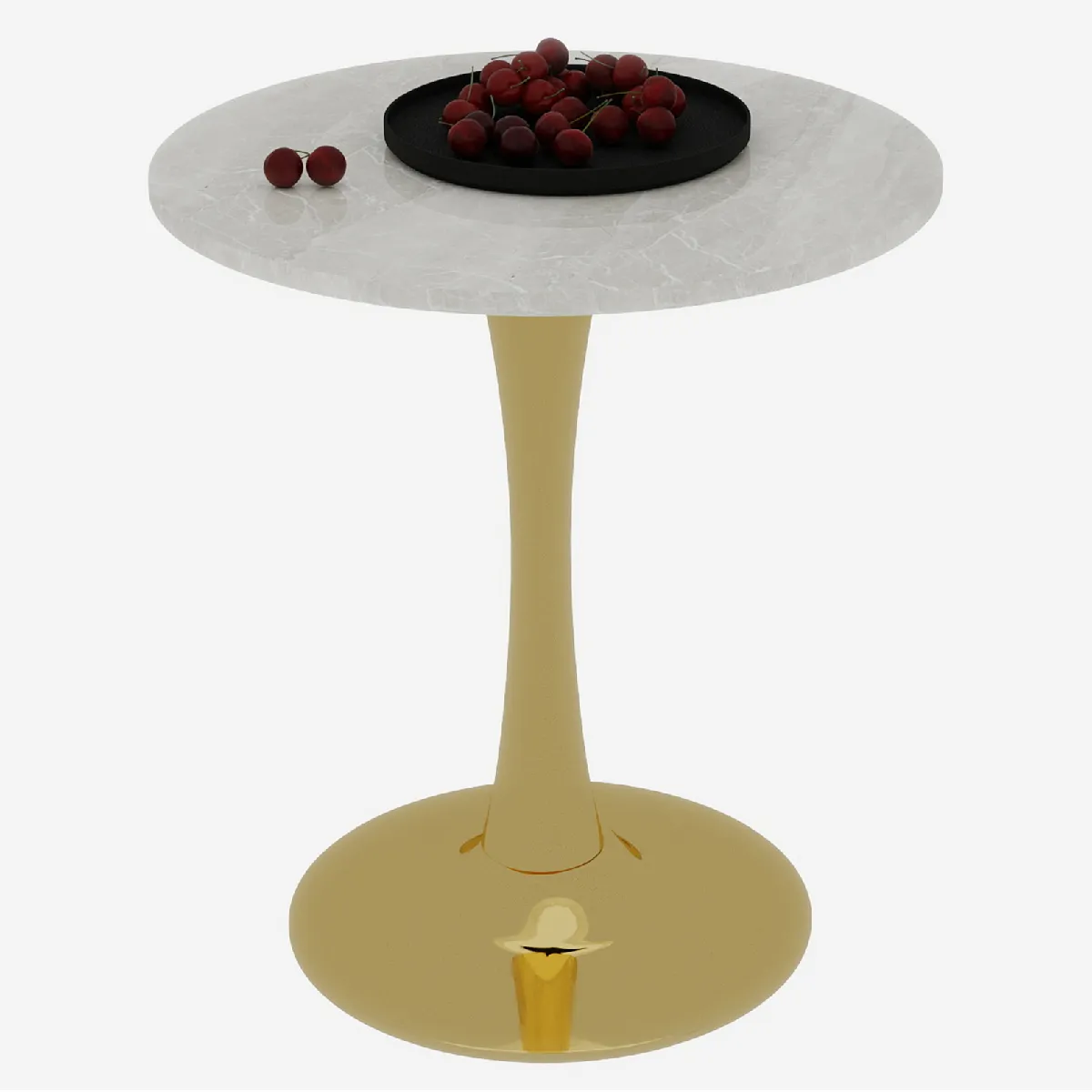 Table basse ronde 70,1 cm blanc et doré en marbre artificiel style épuré