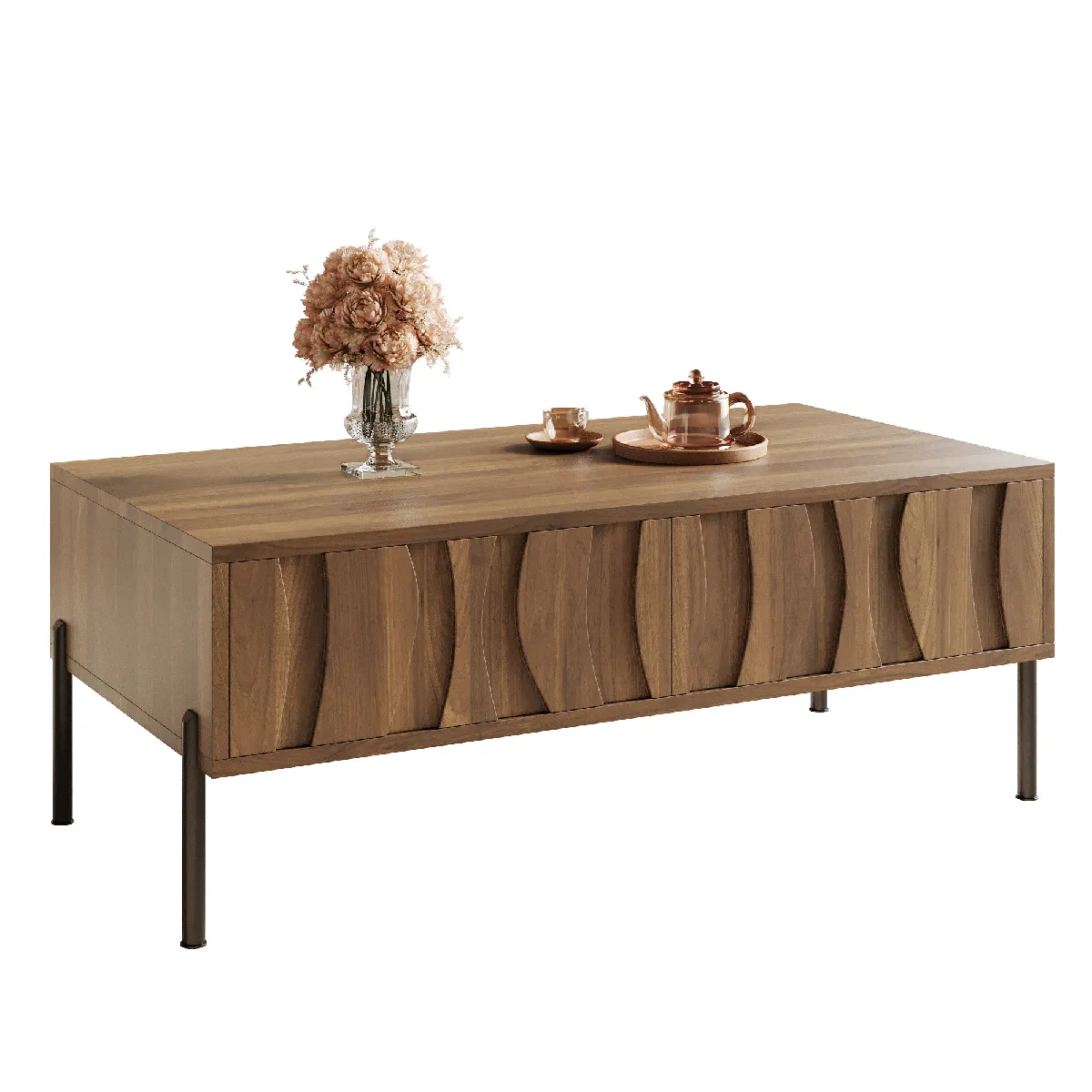 Table basse 105/55/41 cm naturel en MDF et panneaux de particules avec 2 tiroirs