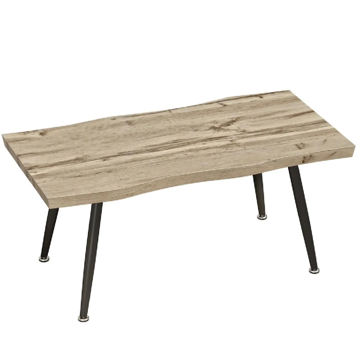 Table basse 100/50/45 cm chêne en bois avec plateau 4 cm et pieds en acier