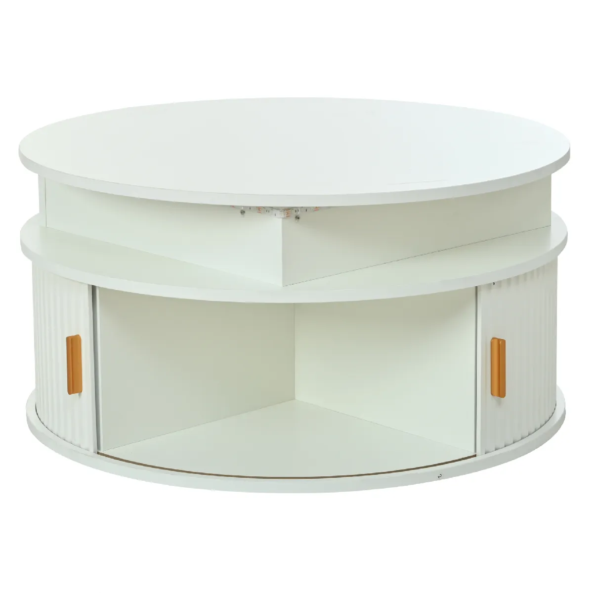 Table basse 75/75/52 cm blanc en MDF avec LED et rangement relevable