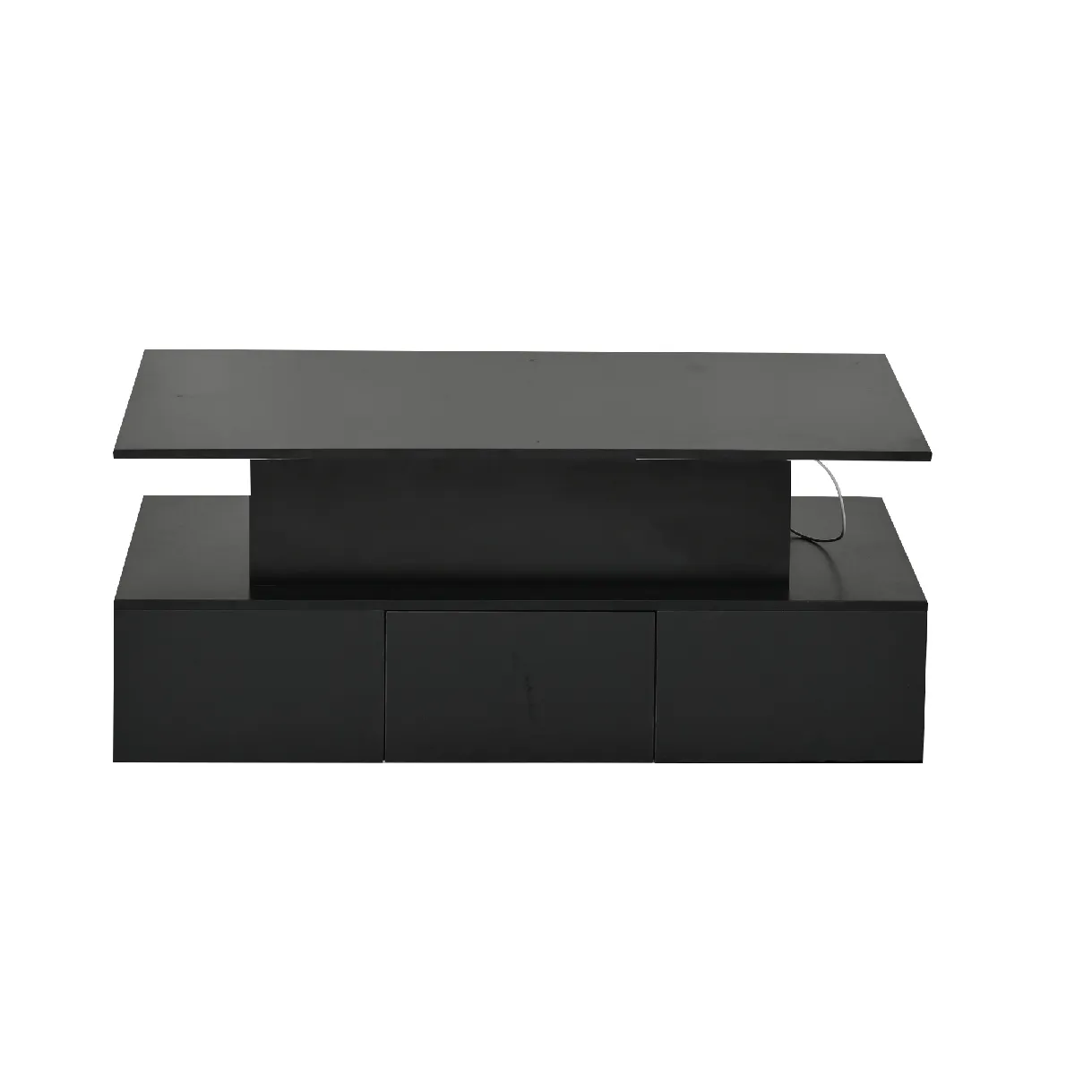 Table basse relevable 100/50/40 cm noir et chêne ancien en MDF avec LED