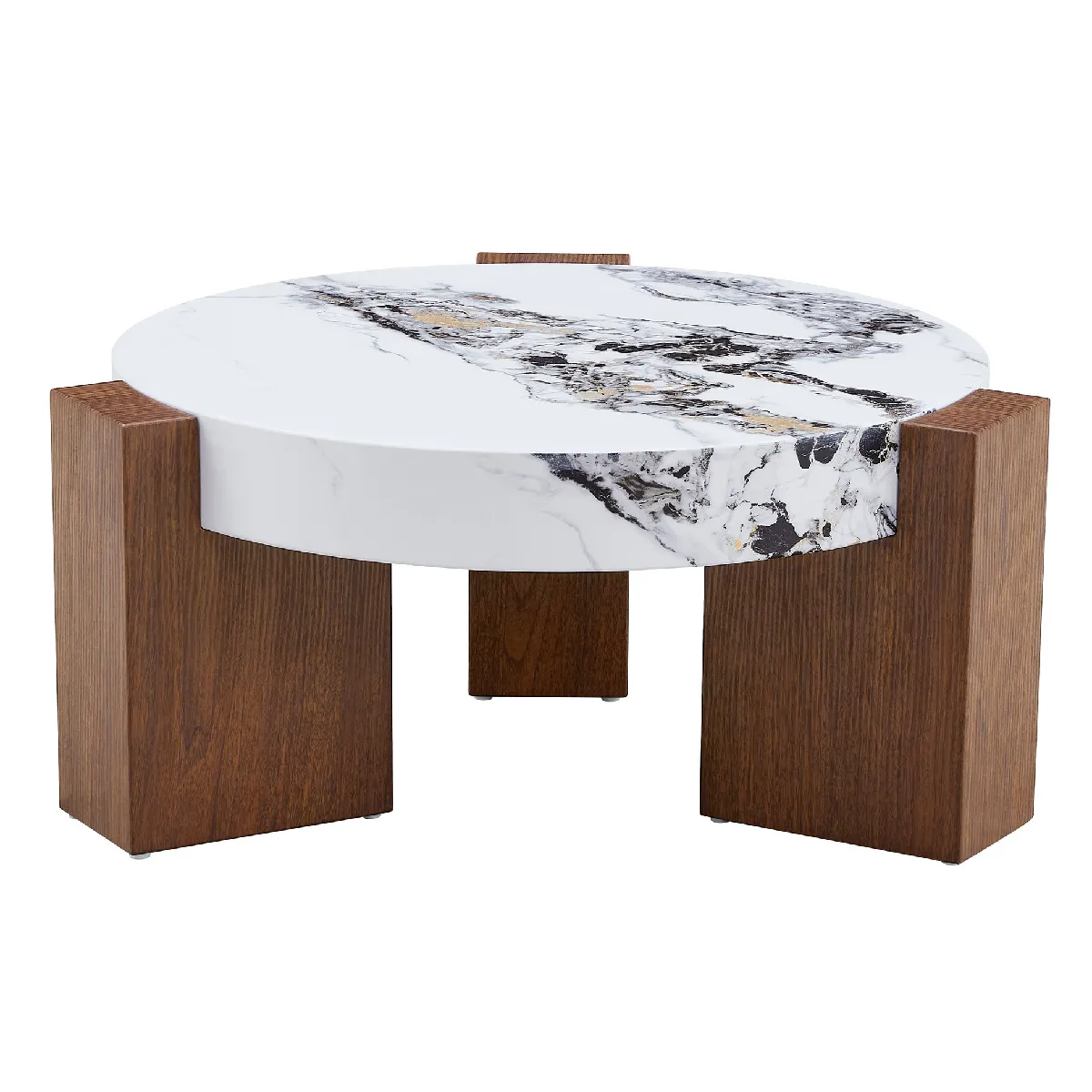 Table basse gigogne 61/44/30 cm noyer et blanc en MDF et verre avec 2 niveaux