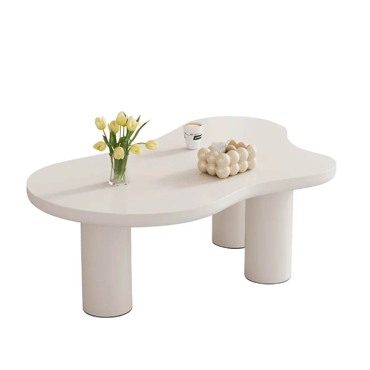 Table basse 107/66/40,5 cm blanche en MDF et PVC avec forme nuage