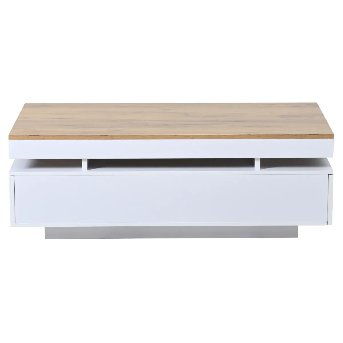 Table basse 100/50/35 cm blanc et bois en panneaux de particules avec LED