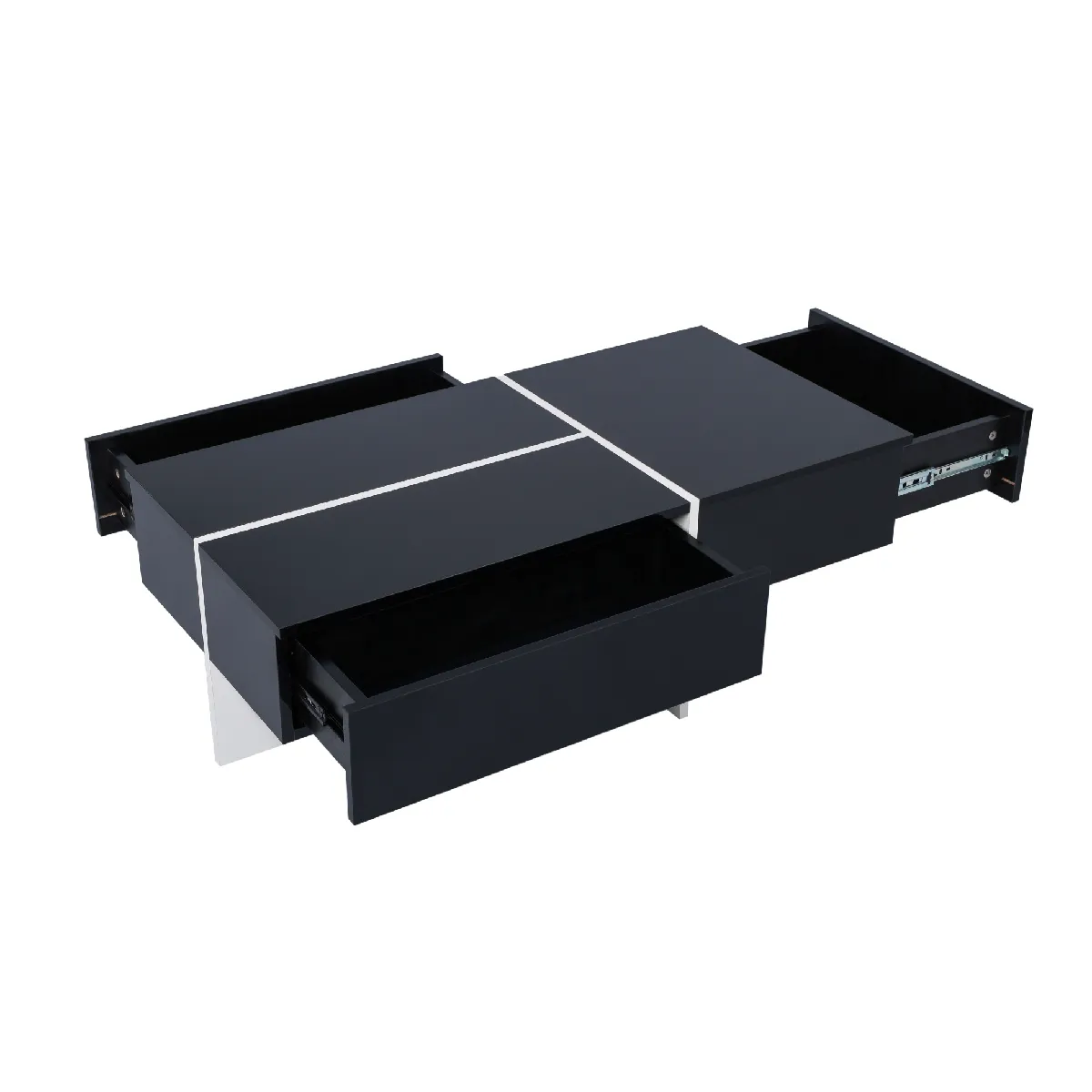 Table basse 100/50/34,5 cm noire en panneaux de particules avec LED et 3 tiroirs