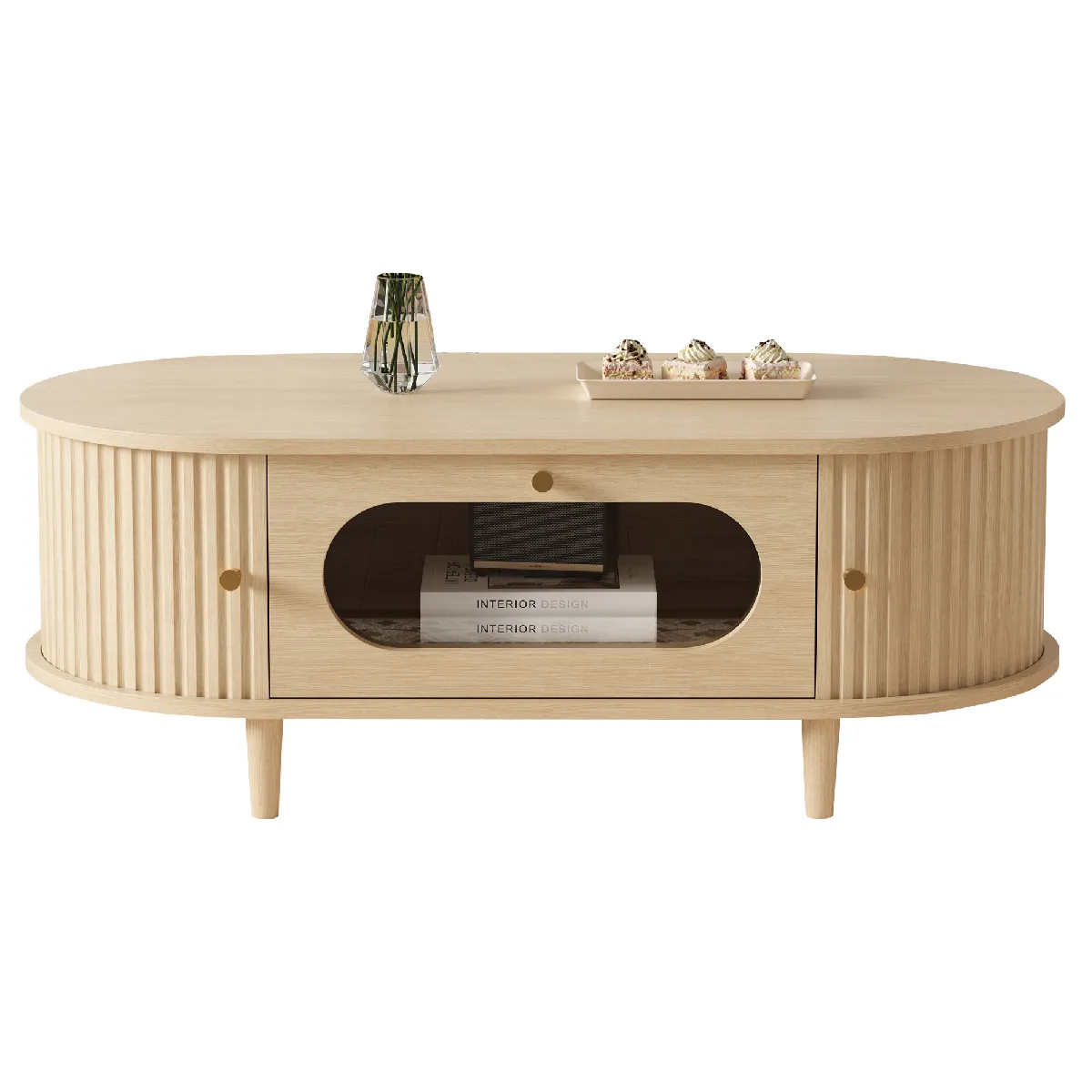 Table basse 100/50/36 cm chêne en MDF avec tiroir et portes tambour