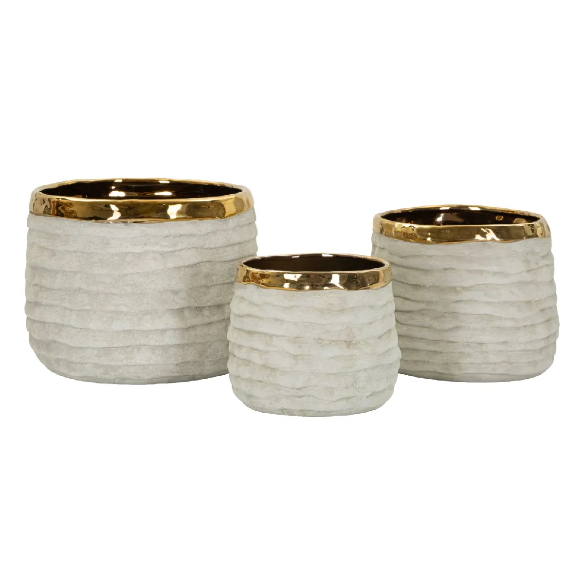 MAURO FERRETTI Ensemble de 3 vases d&eacute;coratifs en c&eacute;ramique avec d&eacute;tails dor&eacute;s