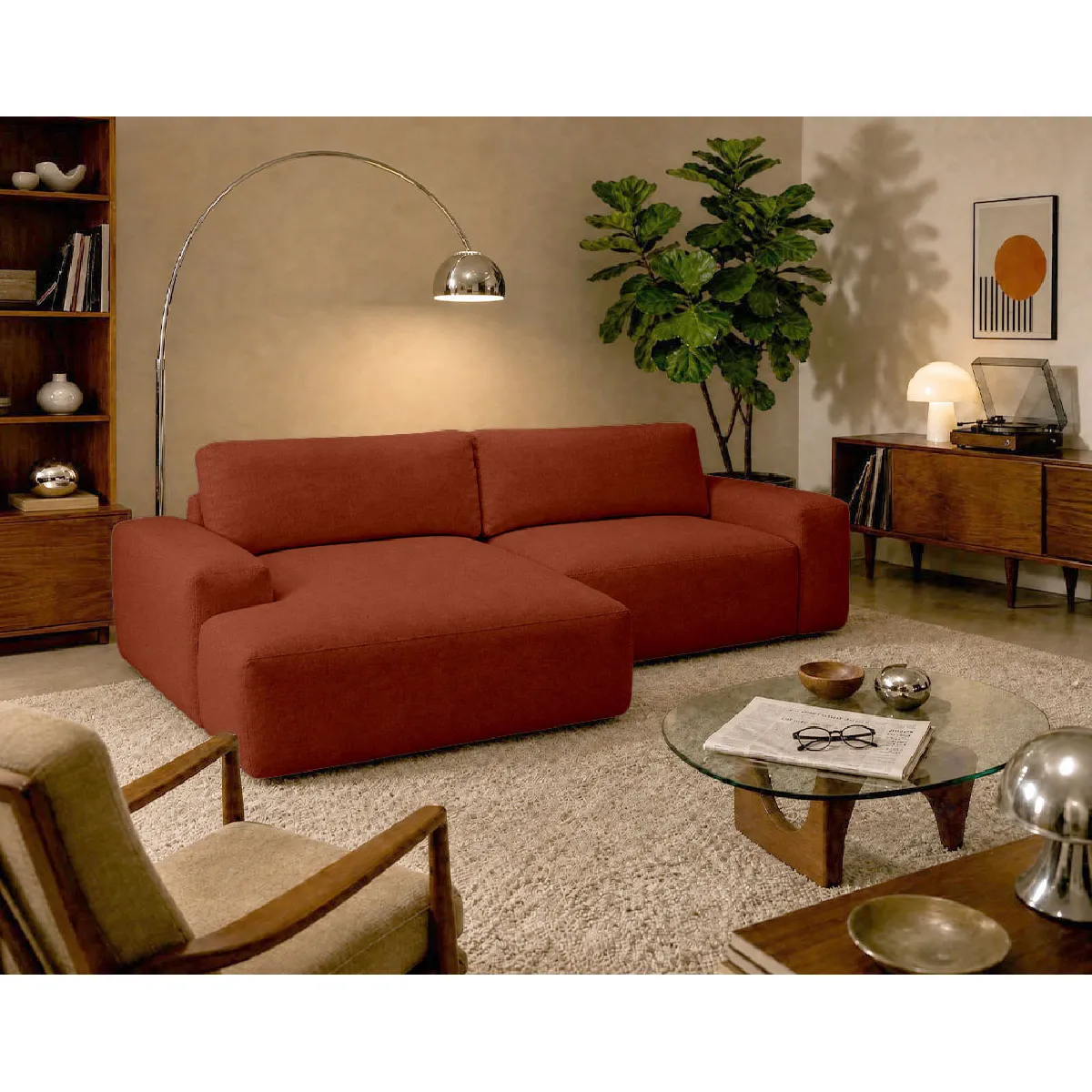 BESTMOBILIER Tama - Canap&eacute; d'angle gauche 4 places convertible avec coffre en tissu