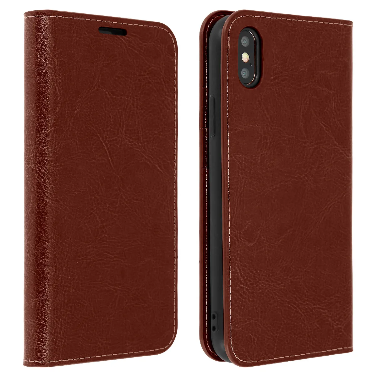 Avizar Marron Étui Pour Iphone Xs Max Housse Cuir Portefeuille Fonction Support