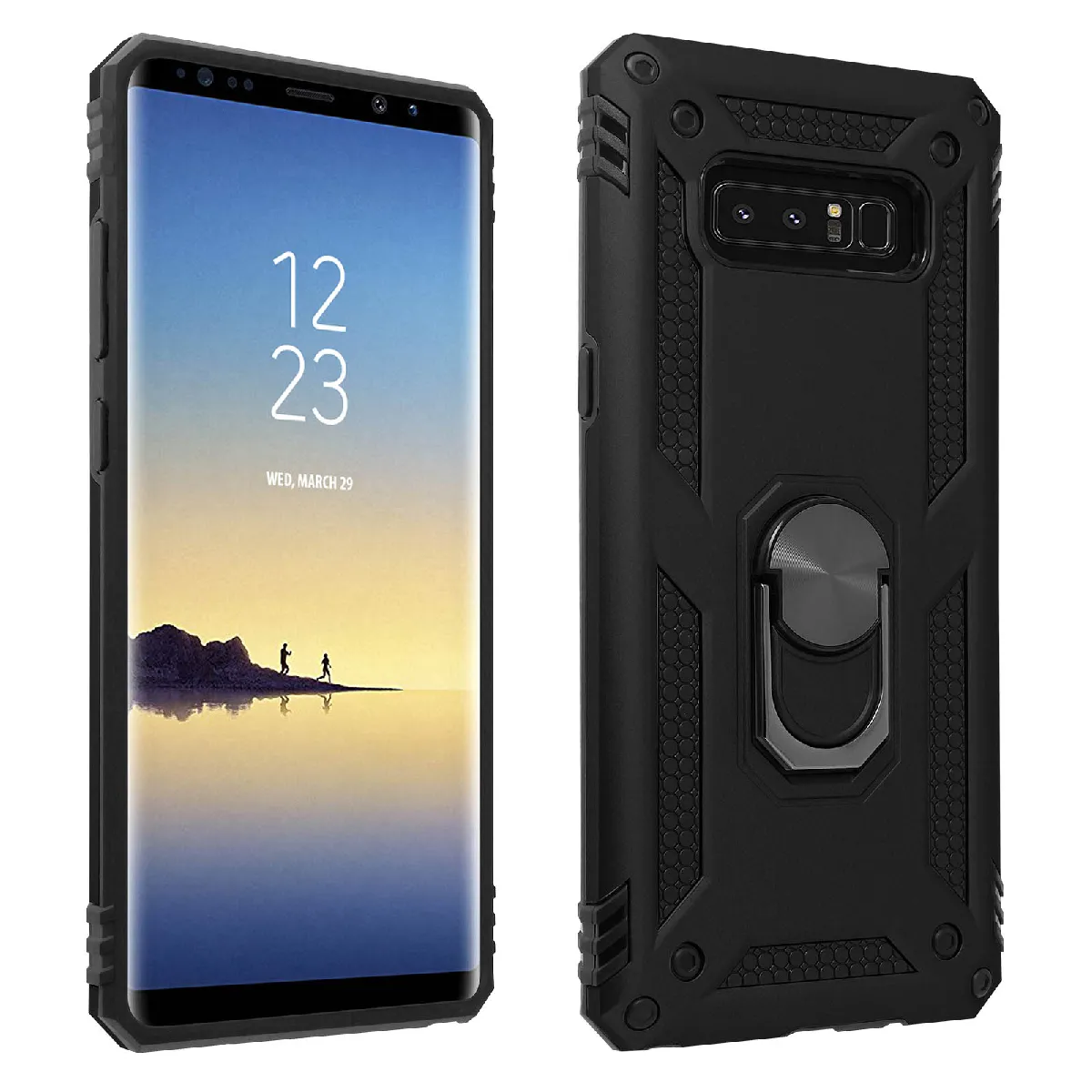Avizar Noir Coque Pour Samsung Galaxy Note 8 Bi Matière Rigide Souple Bague Support Vidéo