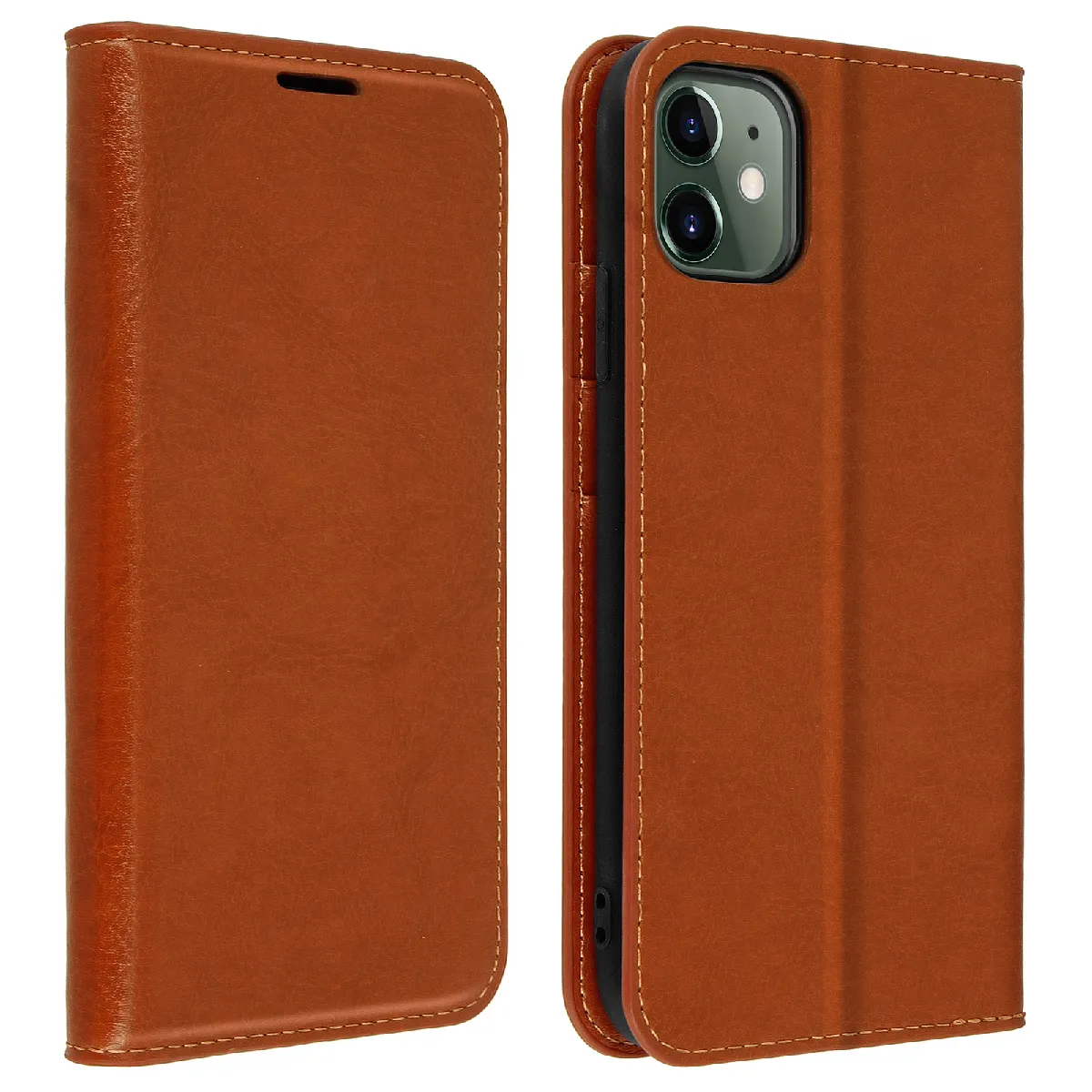 Avizar Marron Étui Pour Iphone 11 Folio Cuir Véritable Porte Cartes Support Vidéo Camel