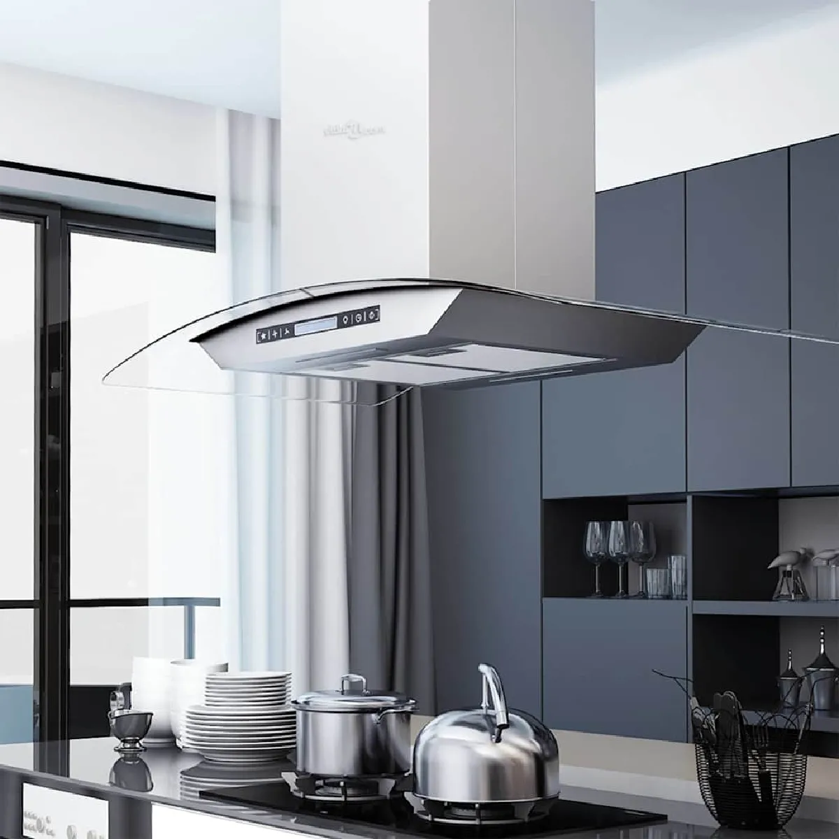 vidaXL Hotte îlot avec écran tactile LCD et capteur 90 cm 756 m³h LED - vue 2