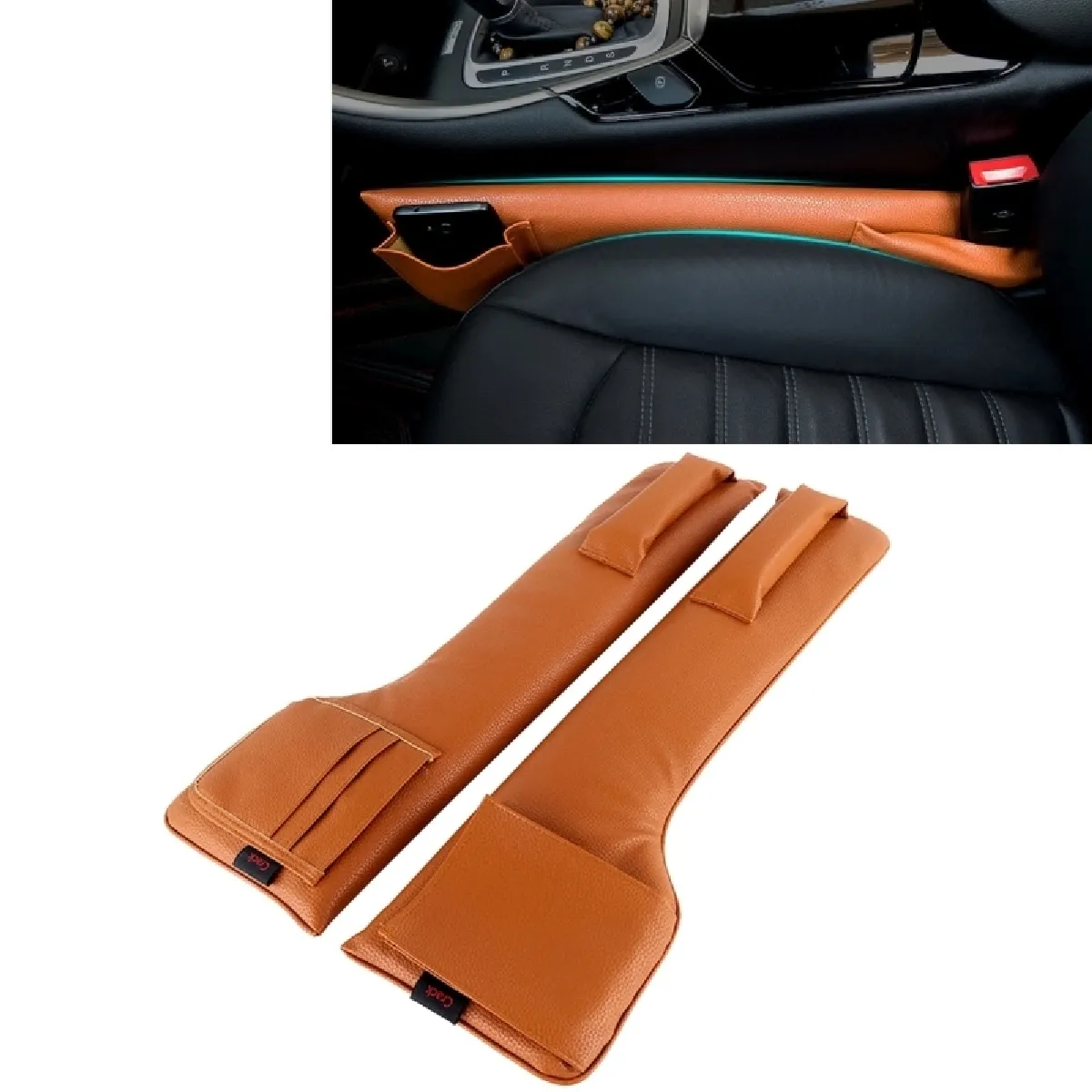 Meilleurs prix pour Une Paire Universelle Siège De brun Voiture Gap Console Filler Seat Side Organisateur De Poche Catcher Étanche FAUX Crevasses Sacs De Rangement