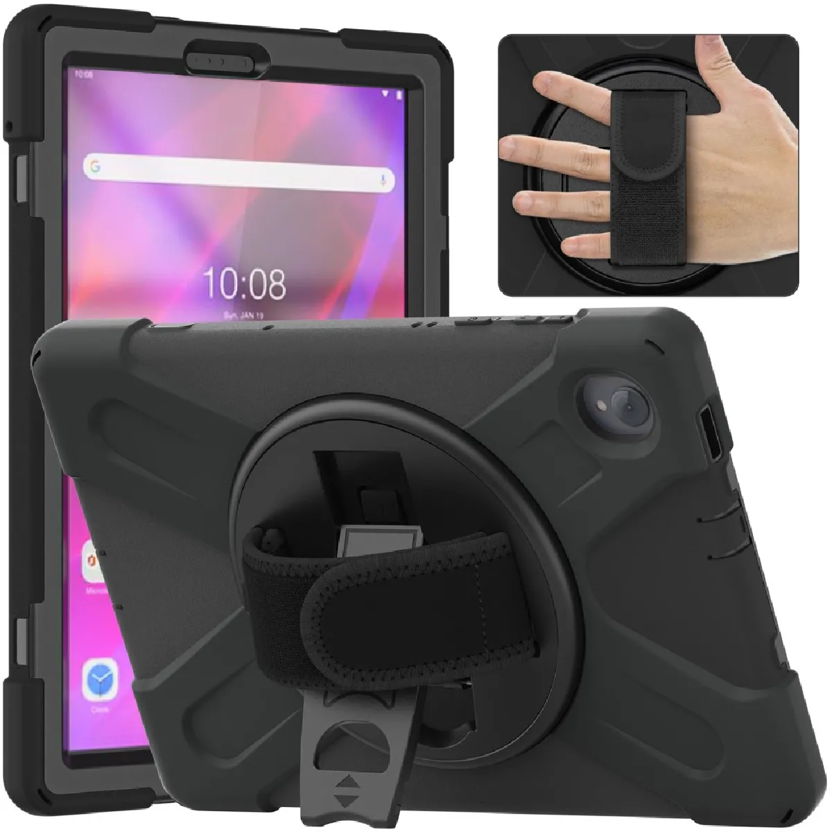 Générique Noir Coque Pour Tablette À Béquille Rotative Pour Lenovo