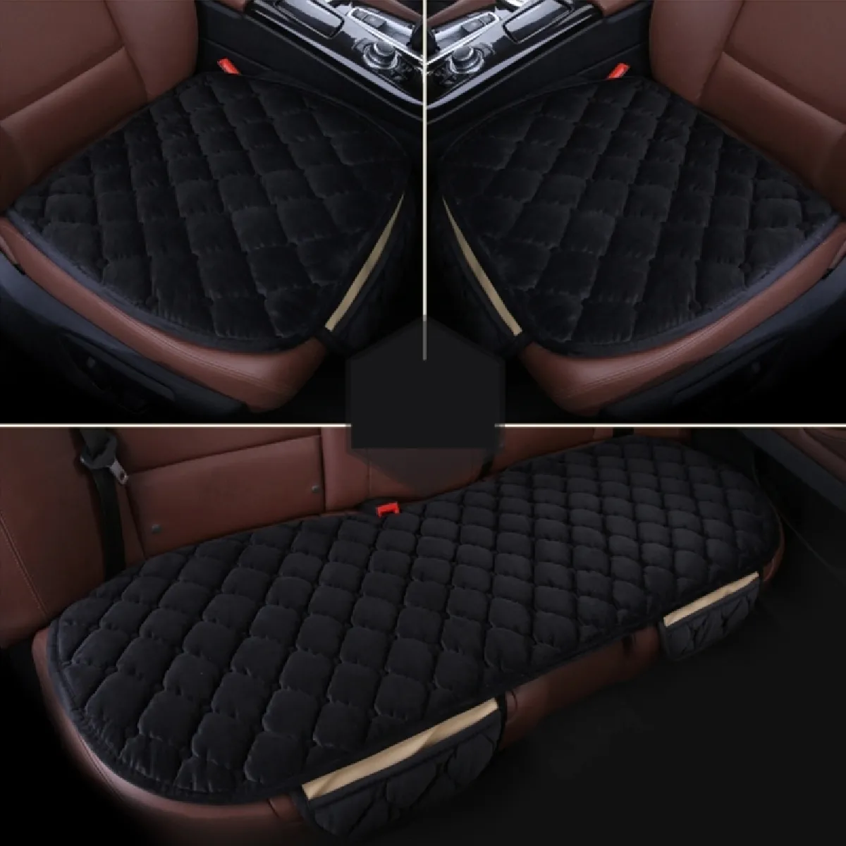 Comparer les prix de 3 PCS / Set Luxueux noir Coussin de Siège de Voiture Chaud Universel Avant Arrière Housses de de Anti-dérapant Chaise Pad Chaude Car Mats No Retour Peluche