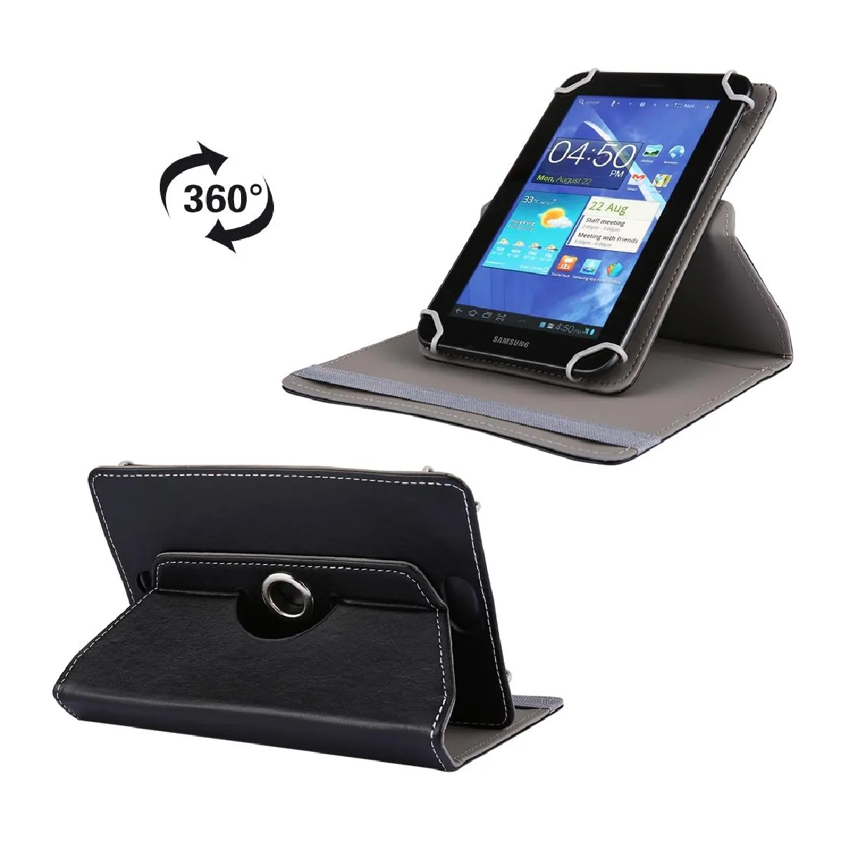 Yonis Noir Housse En Similicuir Pour Samsung Tablette 7 Pouces
