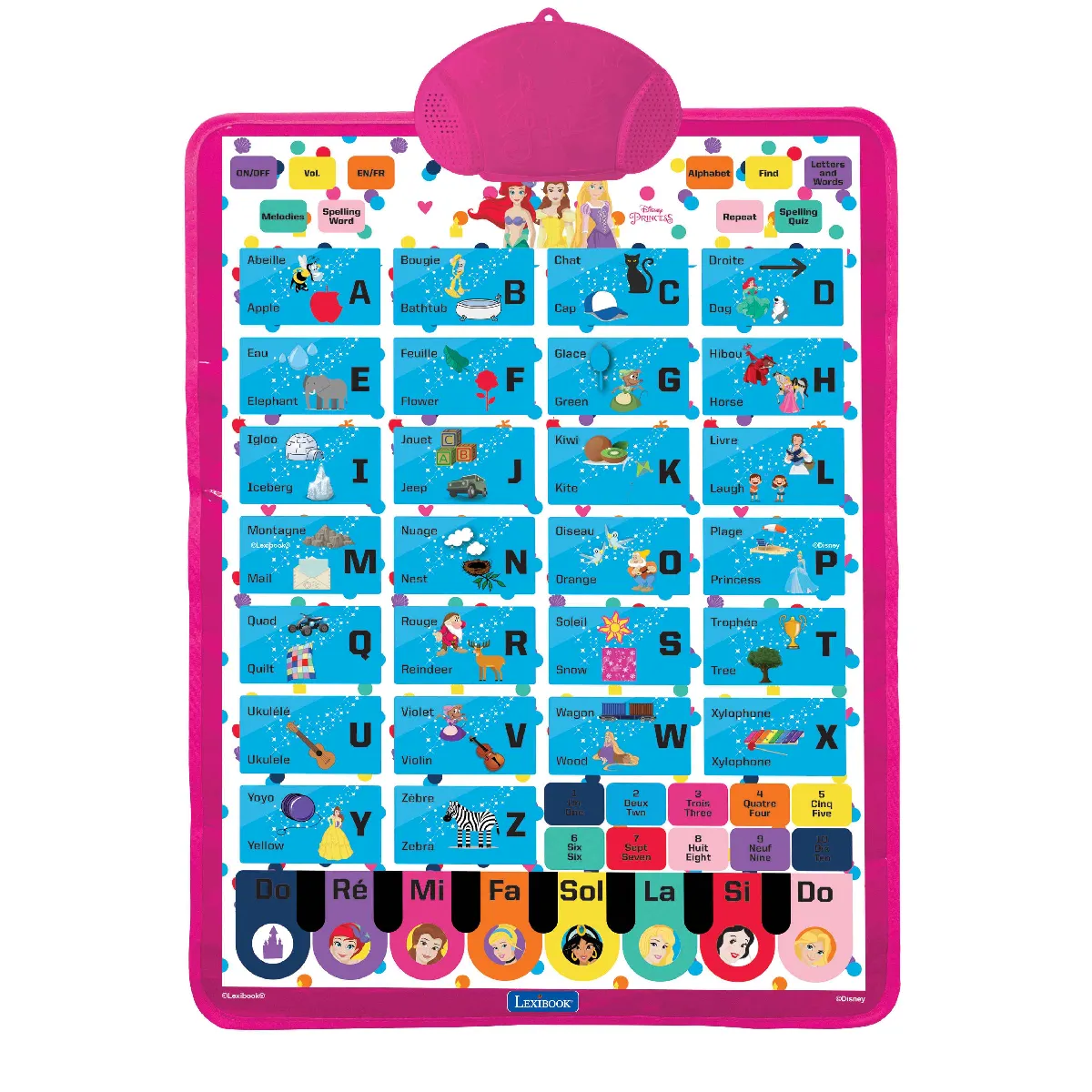 Un poster éducatif parlant bilingue FREN pour apprendre ’alphabet du vocabulaire et ’orthographe avec les Princesses Disney ! - vue 3