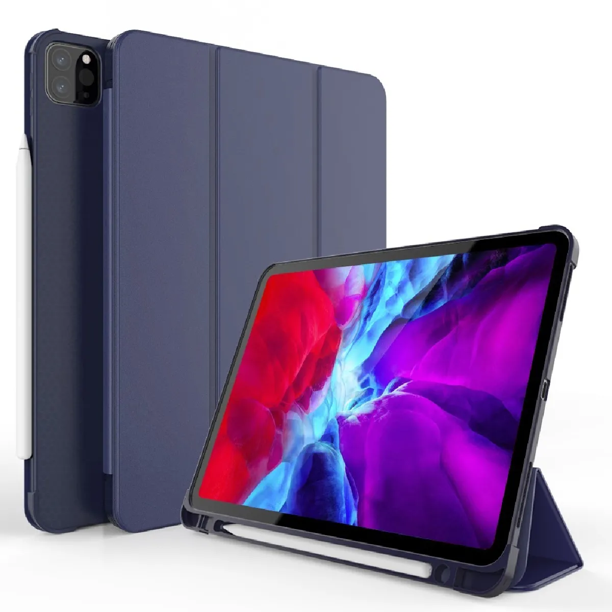 GENERIQUE - Etui Tablette - Apple iPad Pro 11 pouces (2020) - Support Intégré - Porte-stylo - Bleu - Image 2