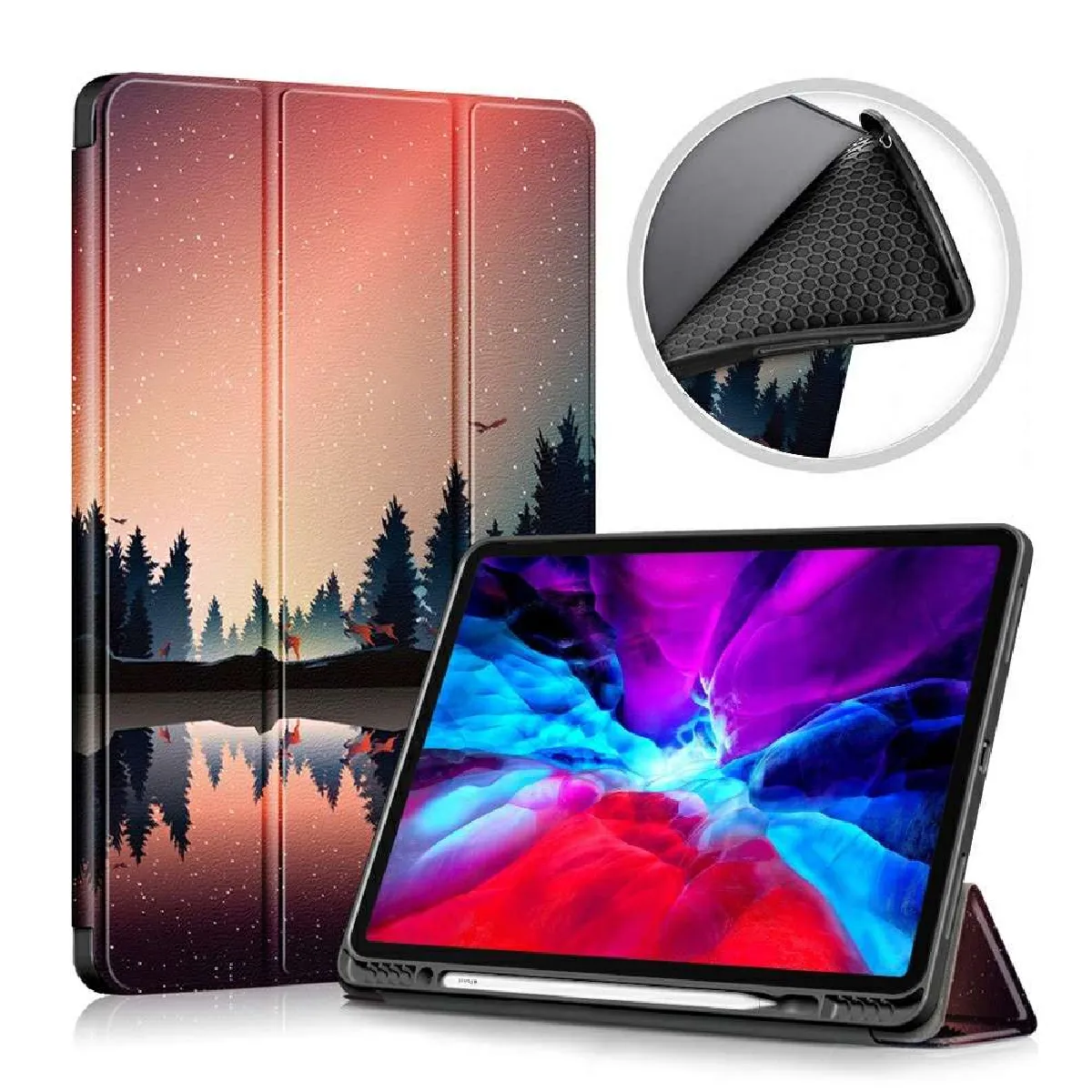 Htdmobiles Housse Tablette En Simili-Cuir Pour Apple Ipad Pro 3 2018 - 12,9 Pouces - Forêt