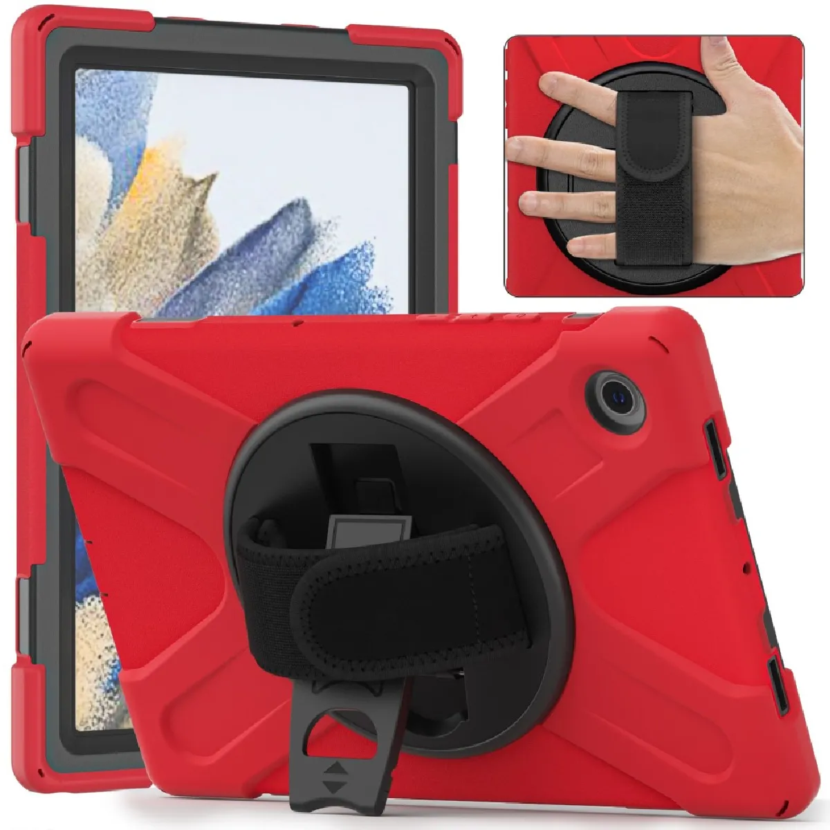 Générique Rouge Coque À Béquille Rotative Pour Samsung Galaxy Tab A8 - 10,5 Pouces