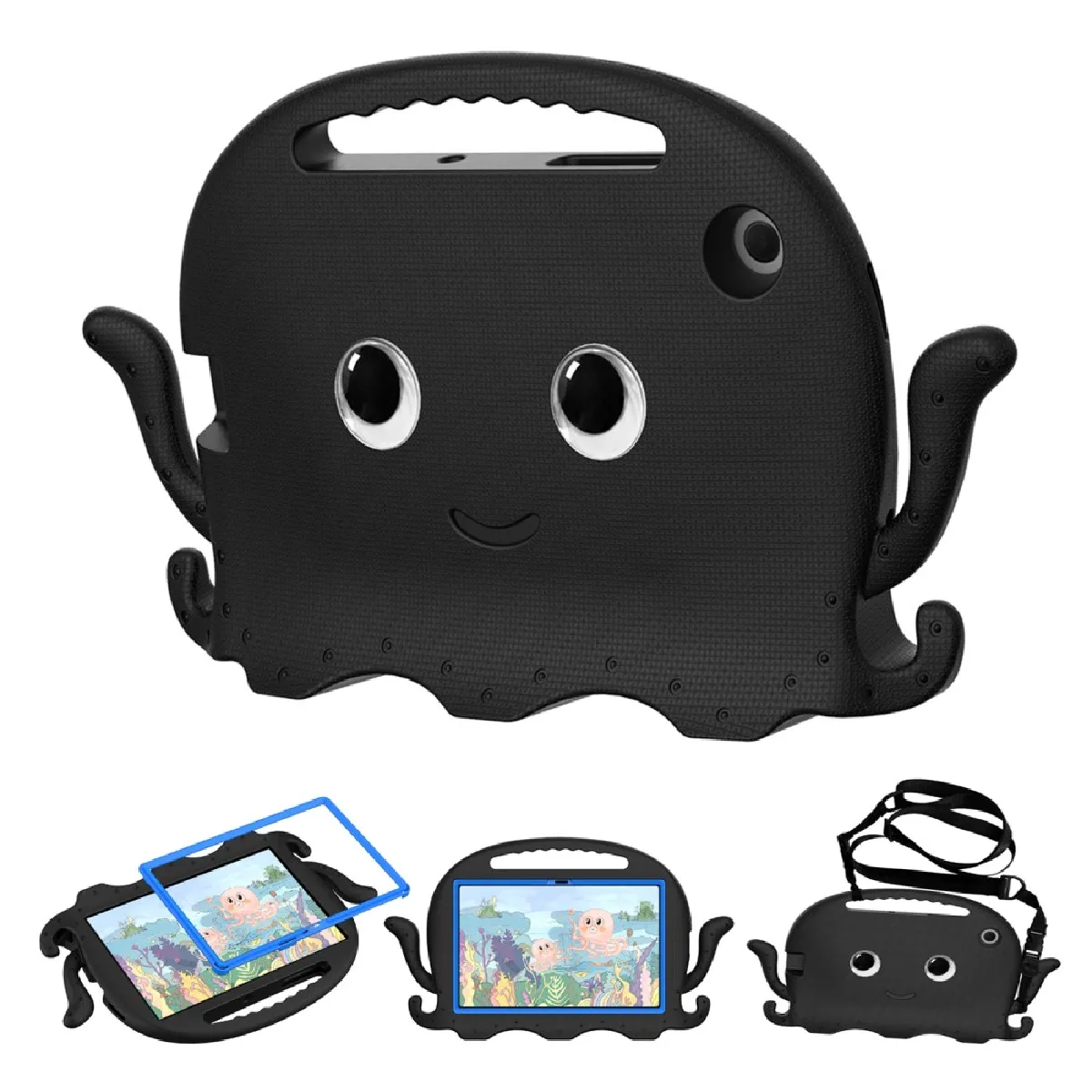 Non Communiqué Noir Coque En Tpu Dessin Animé Pieuvre Eva, Antichoc Avec Bandoulière Et Fente Pour Stylo Pour Votre Samsung Galaxy Tab A7 10.4 (2020) - Image 3