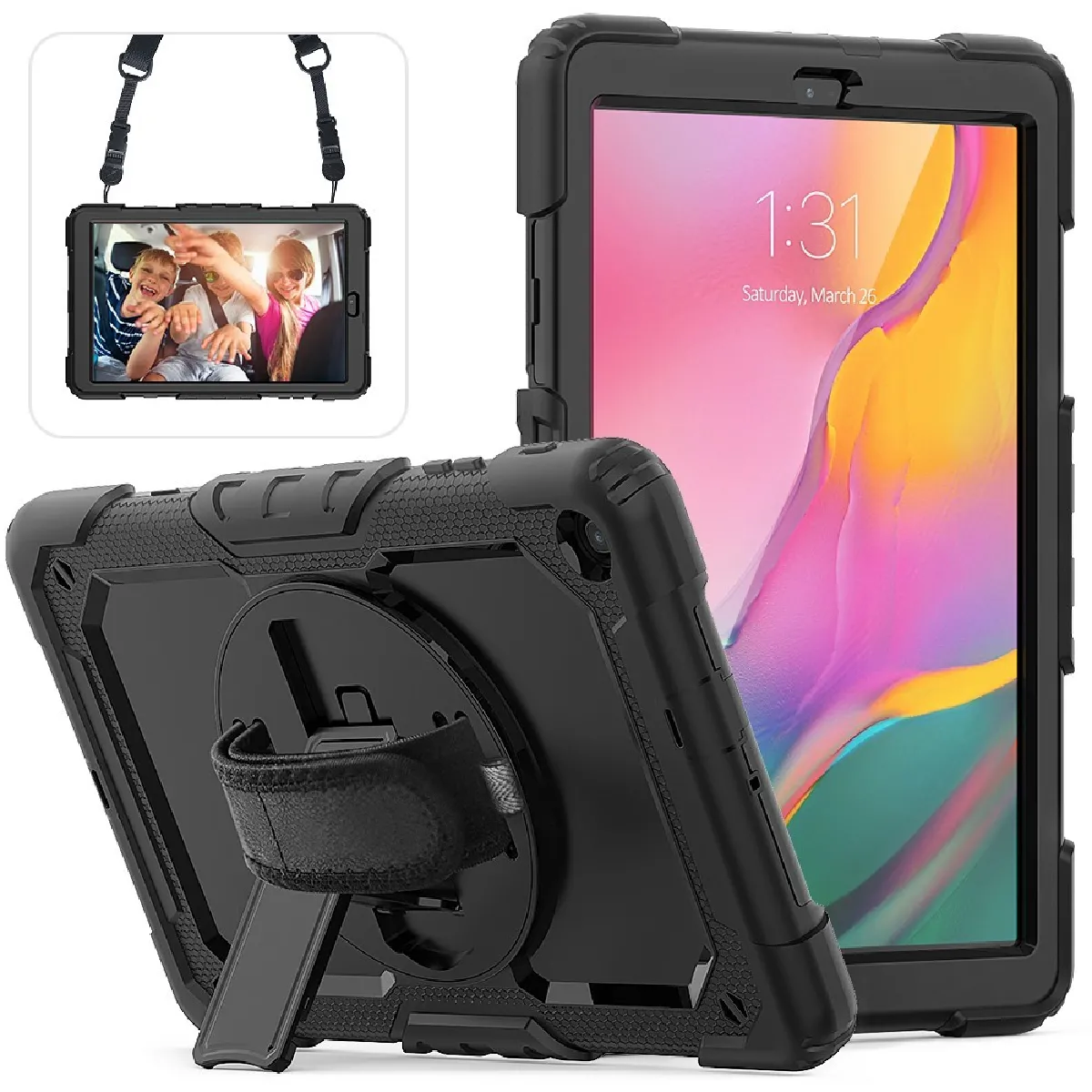 Générique Noir Coque En Tpu + Silicone Avec Béquille Et Sangle Pour Votre Samsung Galaxy Tab A 10.1 (2019) Sm-T510/T515 - Image 3