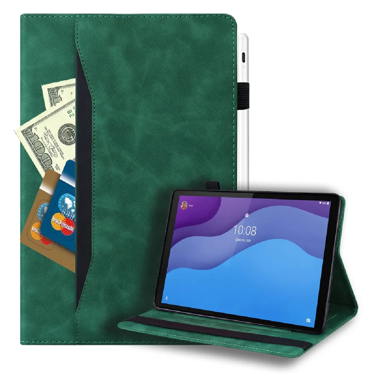 Générique Vert Étui Portefeuille Avec Support Pour Tablette Lenovo