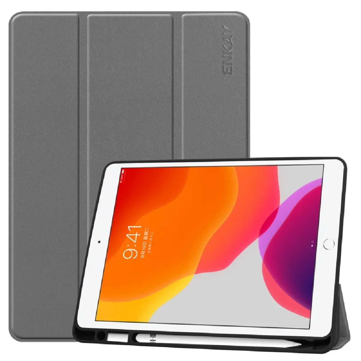 Générique Gris Étui Tablette Avec Support Et Porte-Stylo Pour Apple Ipad 10,2 (2019) - 10,2 Pouces