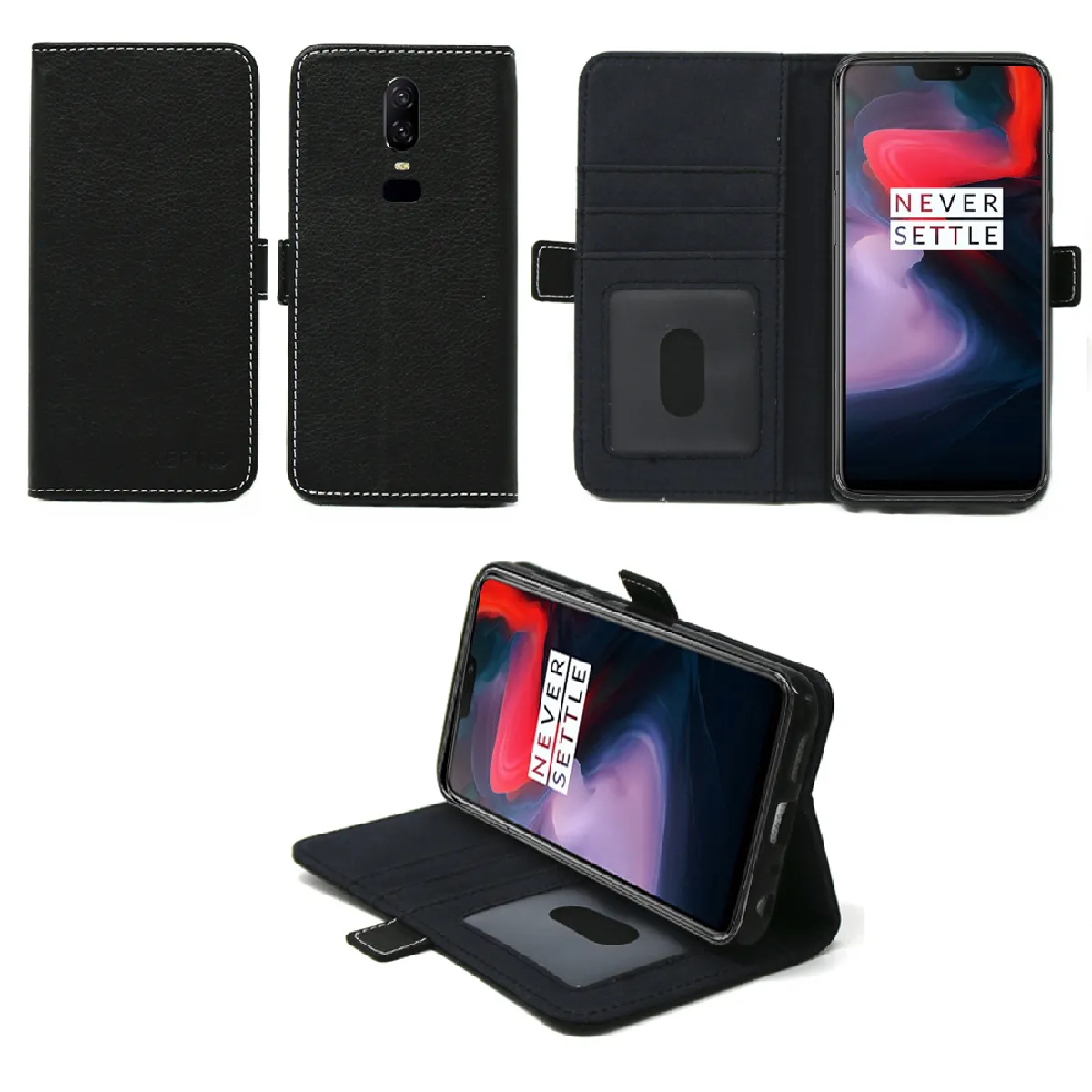 Xeptio Housse portefeuille OnePlus 6 / Wiko Robby - Noir