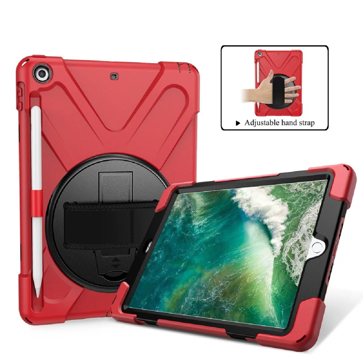 Générique Rouge Coque Avec Béquille Pivotante À 360° Pour Apple Ipad 9,7 Pouces (2018)