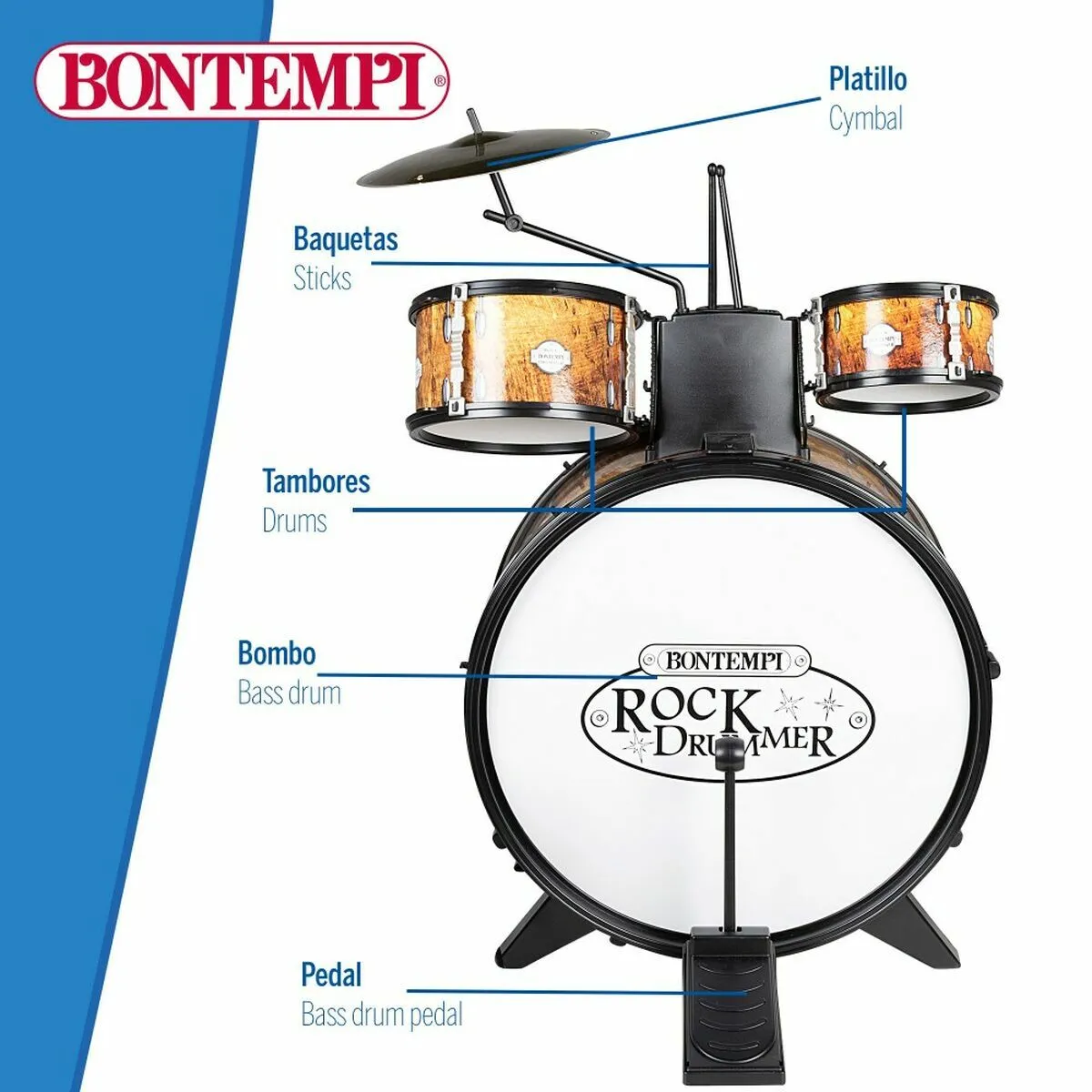BONTEMPI – Tambourin En Bois 18 Cm Avec 5 Paires De Cymbales, Instrument De Musique Rythmé Pour Petits Et Grands