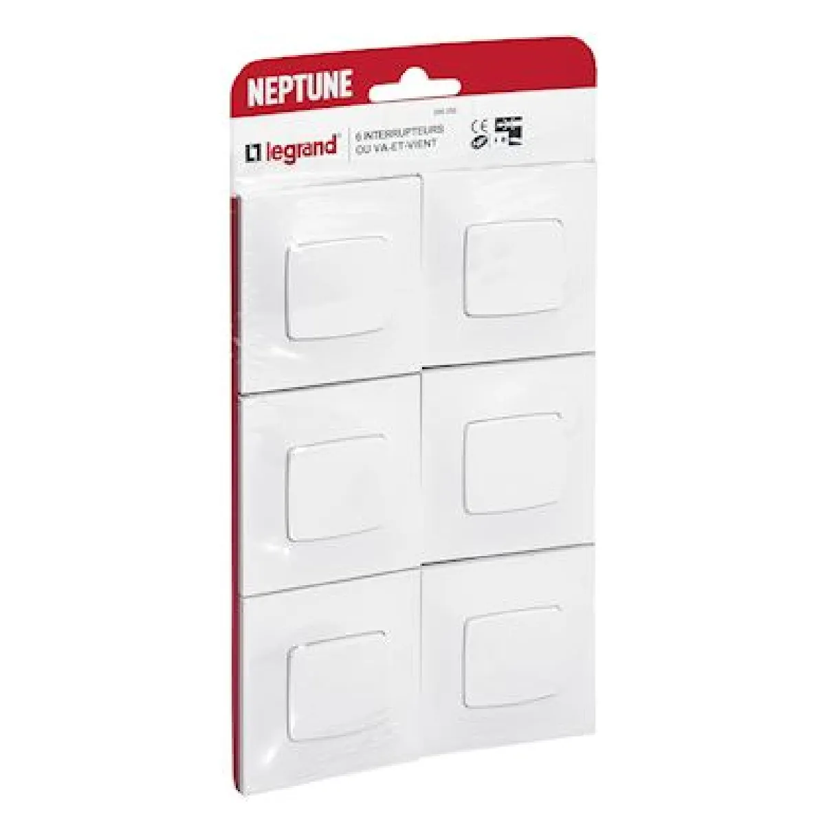 LEGRAND - Interrupteur Va et Vient - Neptune - 10A - Lot de 6 - Blanc - Image 2