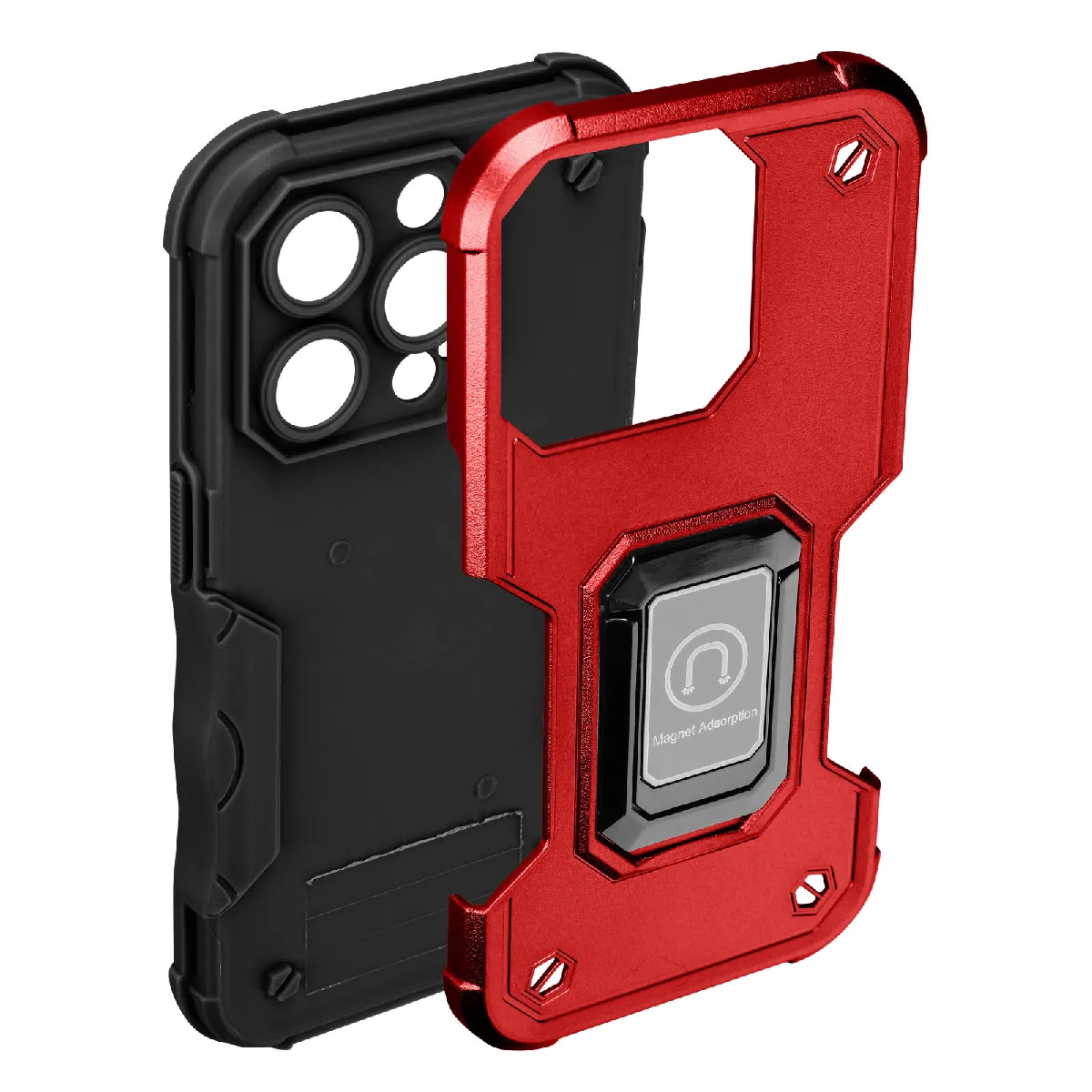 Avizar Rouge Coque Iphone 14 Pro Antichoc Hybride Avec Anneau Support Magnétique