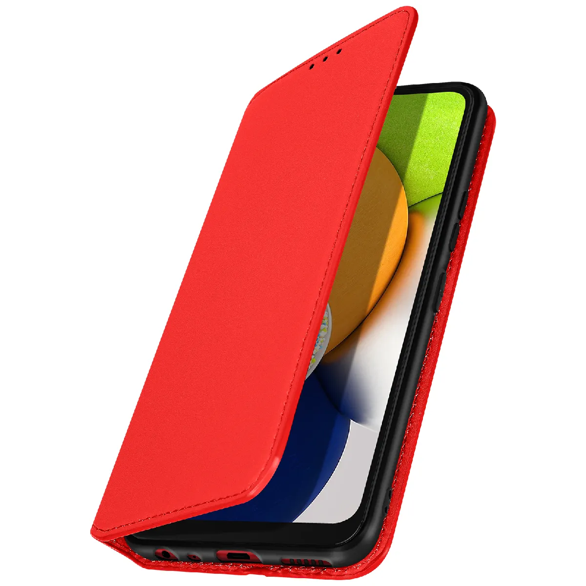 Avizar Rouge Etui Portefeuille Pour Samsung Galaxy A03 Clapet Magnétique Avec Support