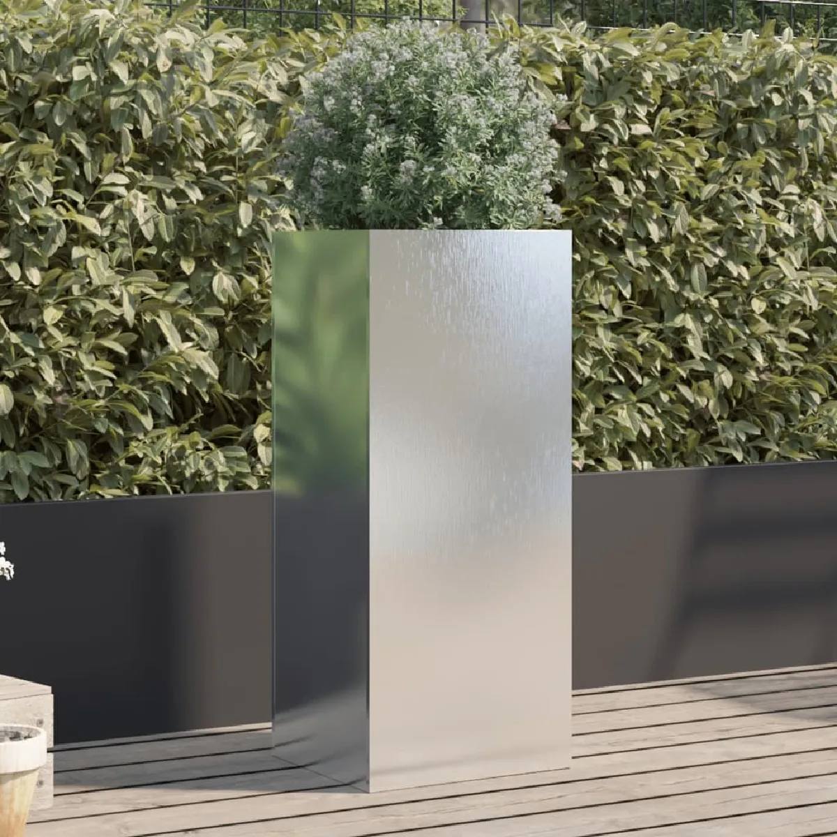 VIDAXL - Pot de fleurs - Acier inoxydable - 32 x 29 x 75 cm - Argenté - Image 3