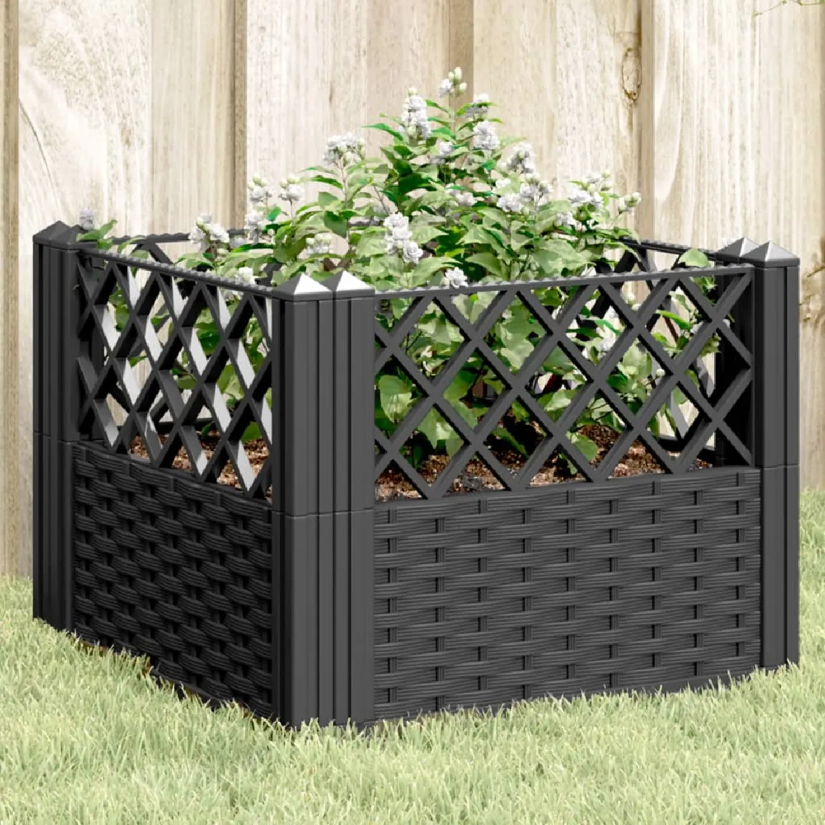 Non Communiqué Noir Vidaxl Jardinière Avec Piquets 43,5X43,5X43,5 Cm Pp, Bac À Fleurs, Support De Jardinière, Support De Fleurs, Bac À 368007 - Image 2