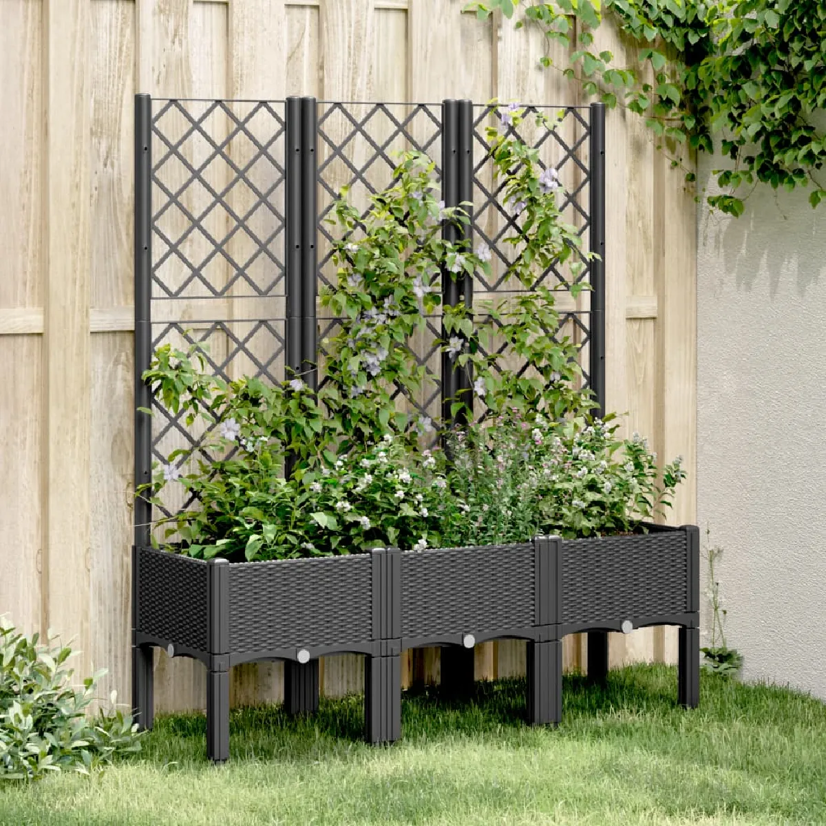 vidaXL Jardinière avec Treillis Lit Surélevé Bac à Fleurs Pot de Plantes Boîte à Fleurs Jardin Patio Terrasse Extérieur 367928 - vue 2