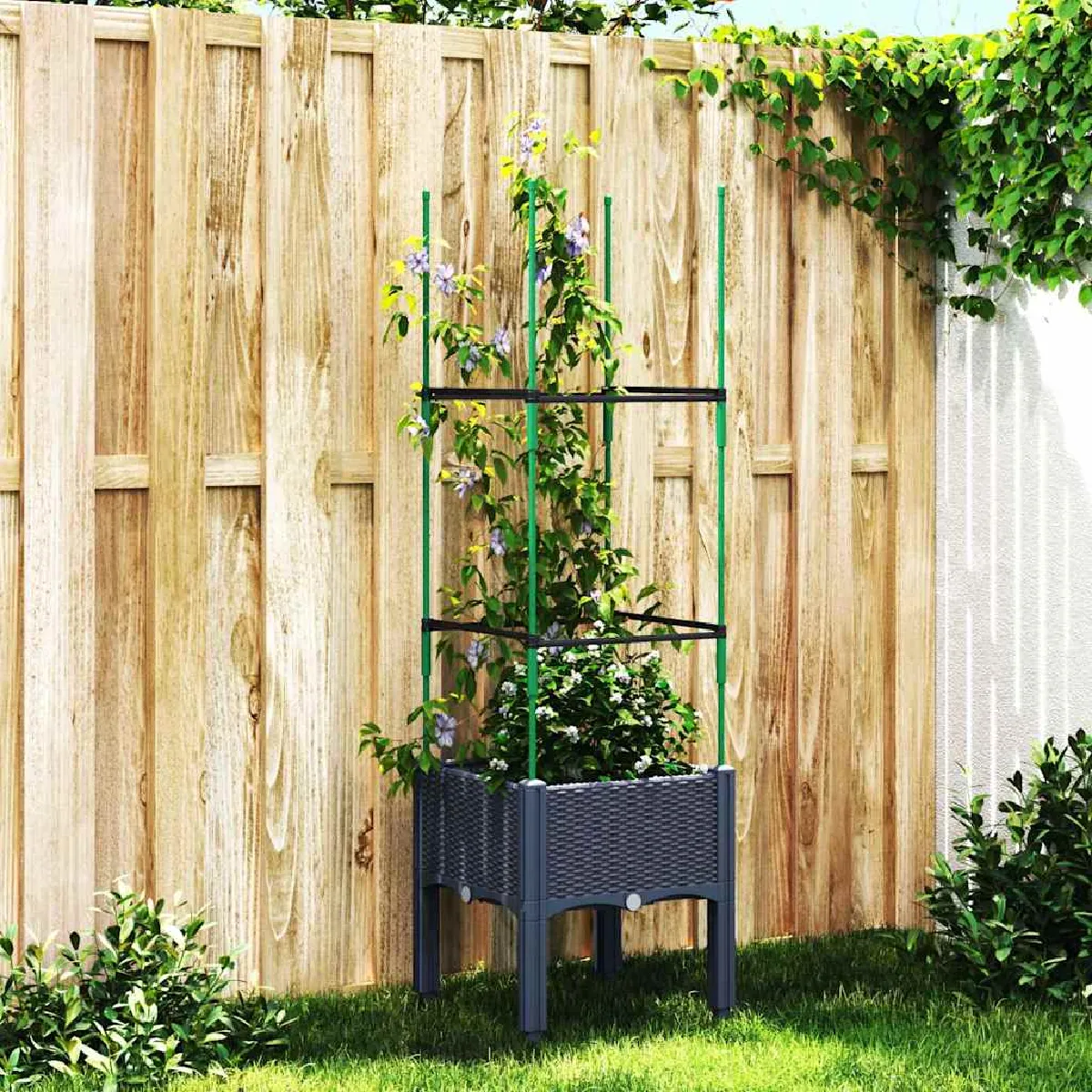 vidaXL Jardinière avec treillis - Bleu gris