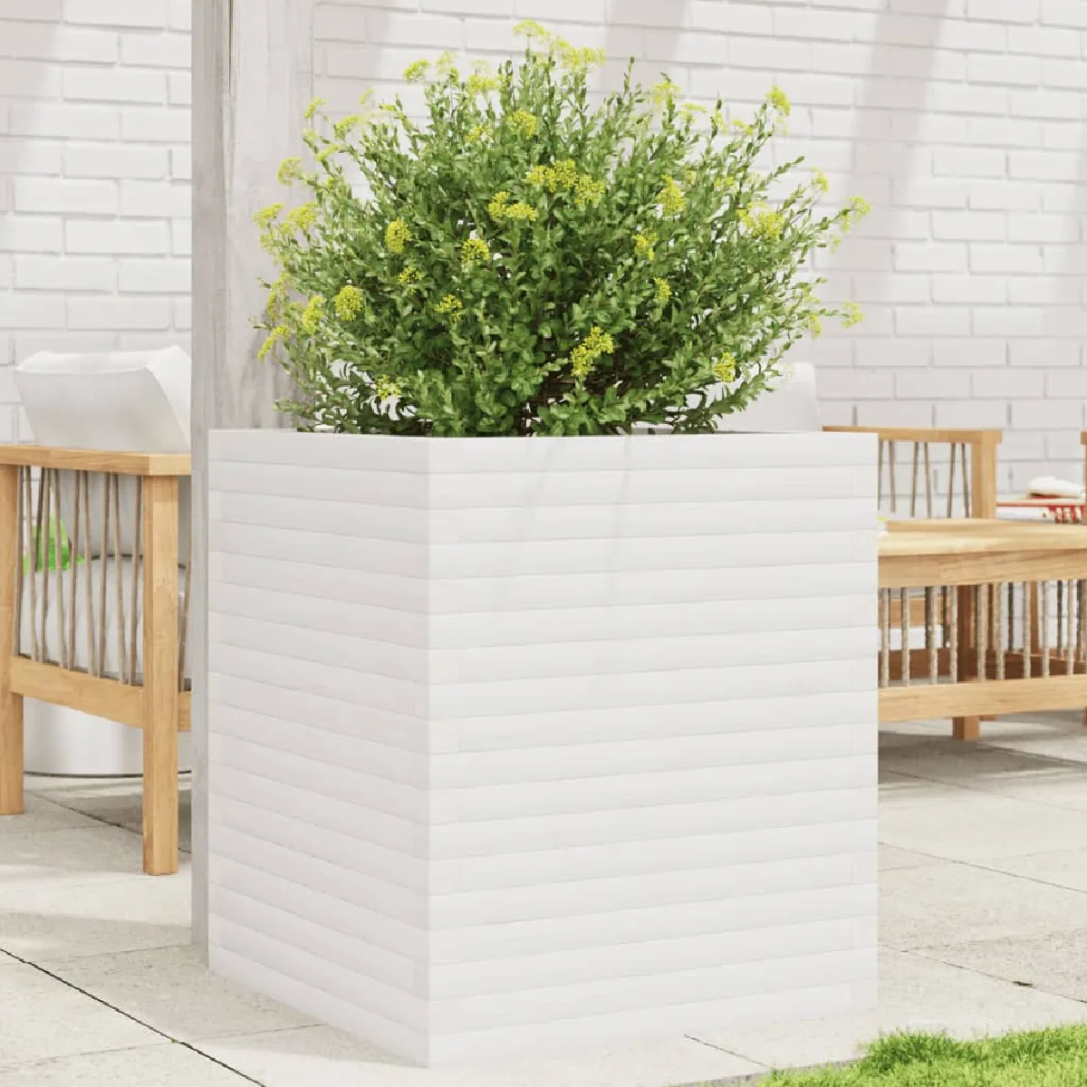 Non Communiqué Blanc Vidaxl Jardinière 60X60x68,5 Cm Bois De Pin Massif, Jardinière D'extérieur, Bac À Fleurs, Bac À Tomates, Jardinière De 3282470 - Image 3